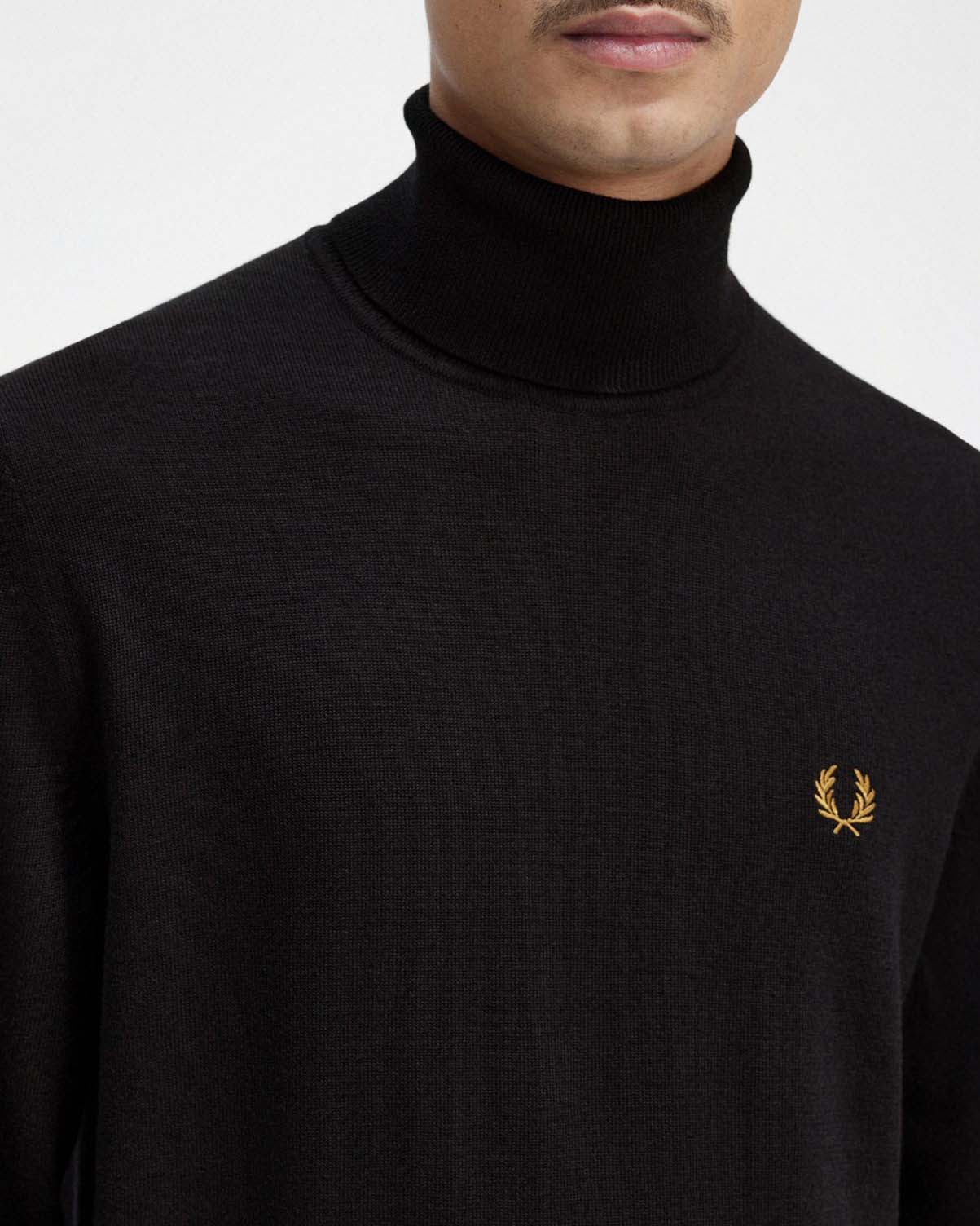 Dolcevita blu in misto lana merino e cotone con logo color oro image