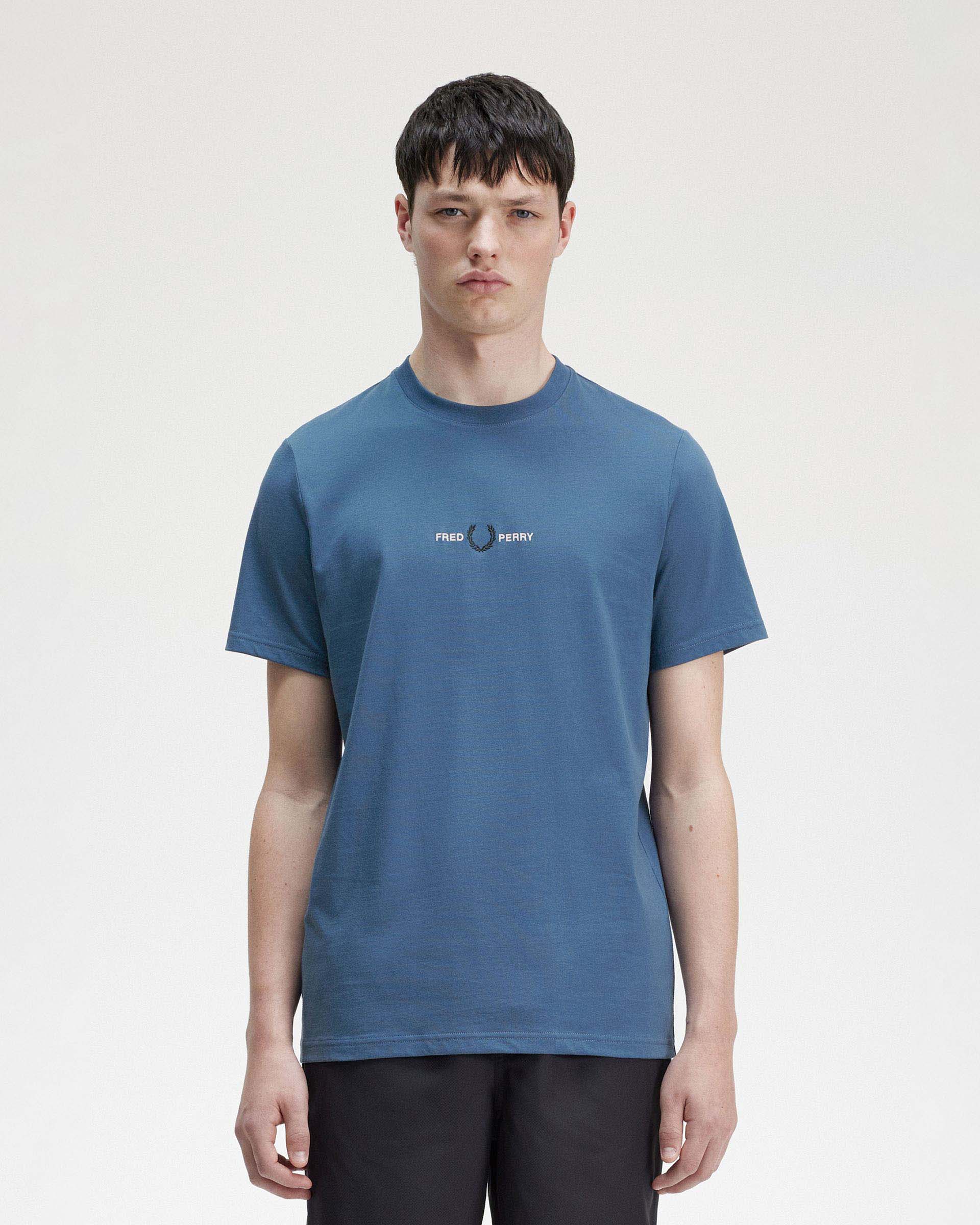 T-shirt avio mezza manica con logo ricamato centrale sul petto
