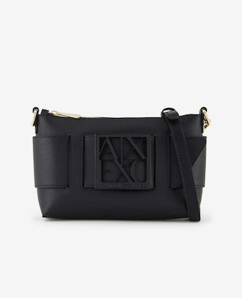 Borsa a spalla Exchange nera in similpelle con maxi fibbia logo in metallo in tono