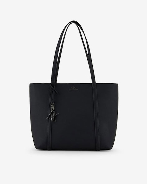Shopping bag Armani Exchange in similpelle martellata con logo sul davanti e chiusura a zip
