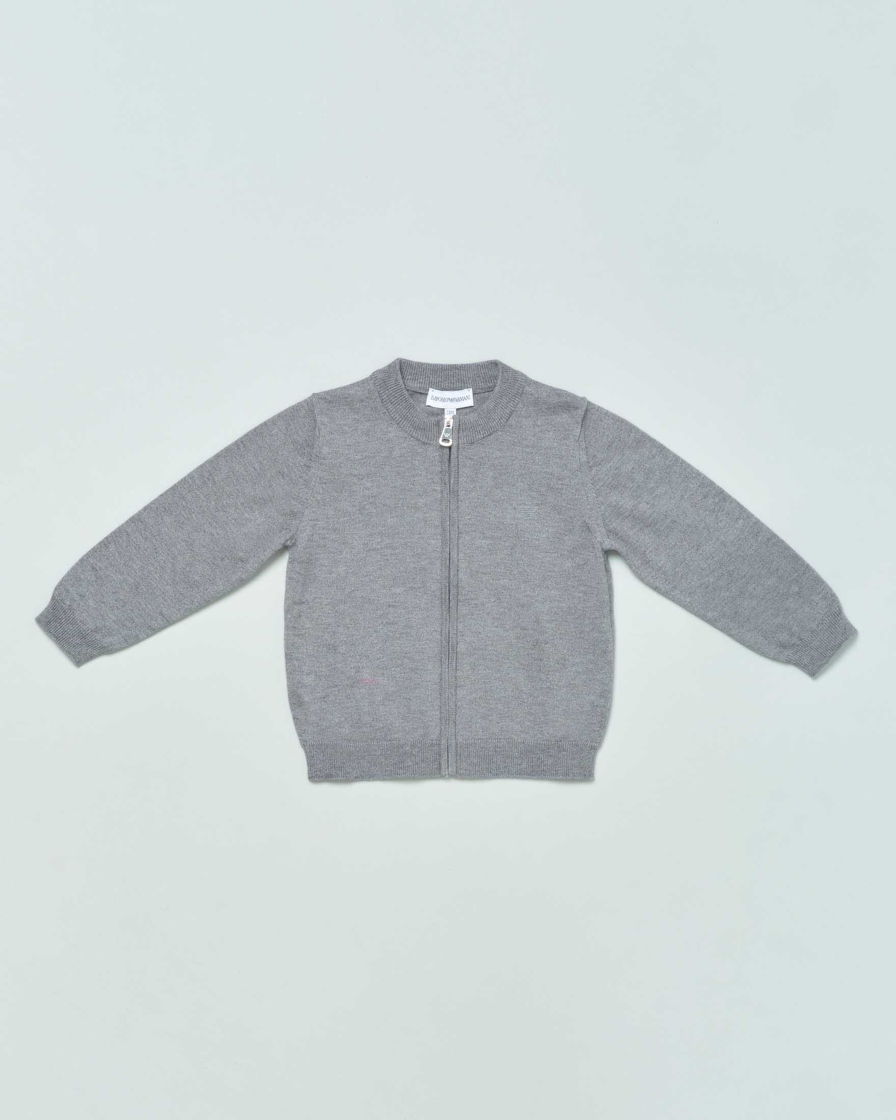 Maglioncino cardigan grigio con chiusura zip in misto lana e cotone 9-36  mesi