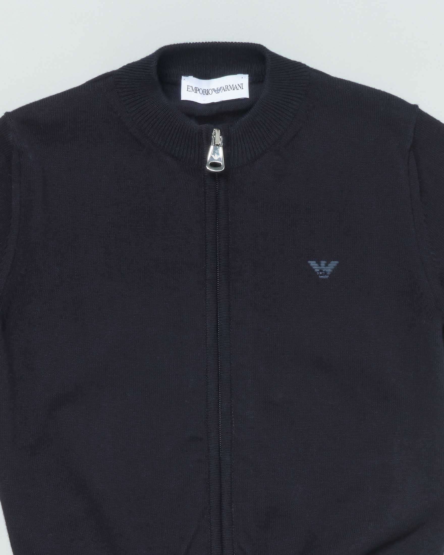 Maglia blu Emporio Armani Junior con chiusura zip in misto cotone e lana  image