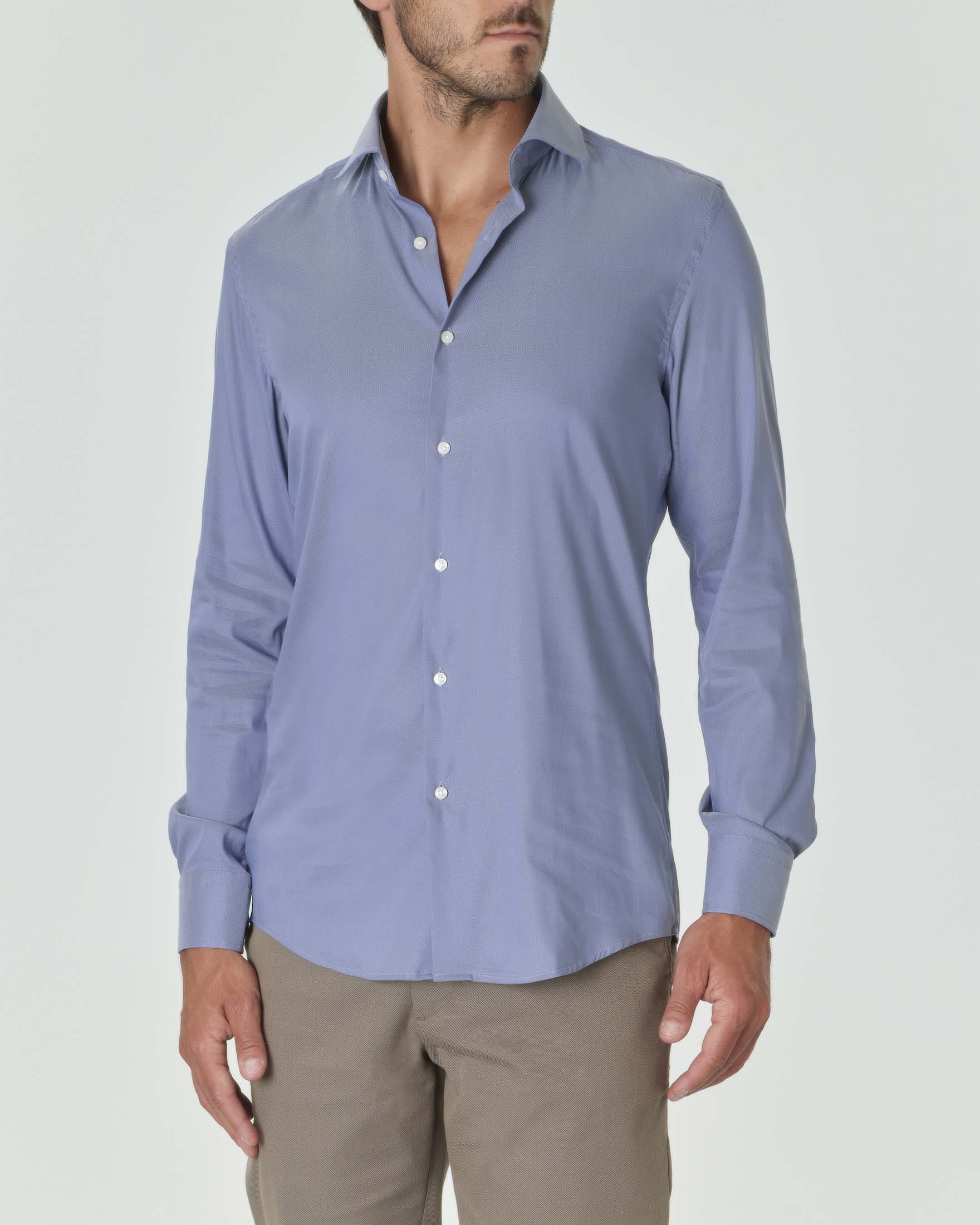 Camicia blu indaco Hank in tessuto stretch micro armatura con colletto Kent