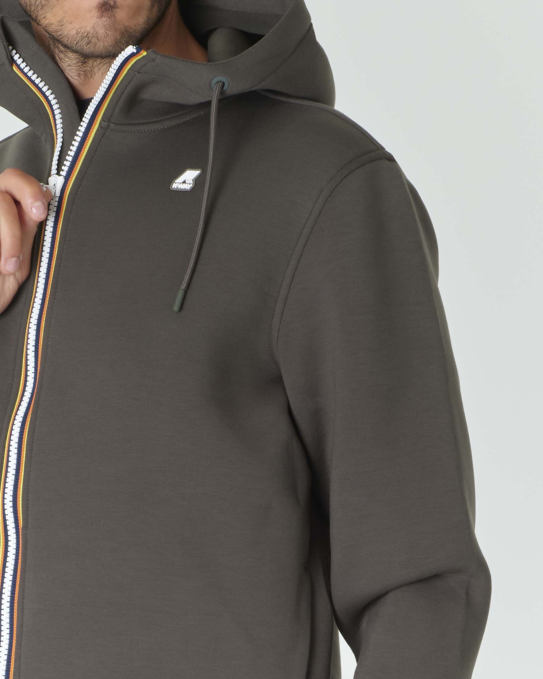Felpa Rainer Spacer verde militare con cappuccio e chiusura zip