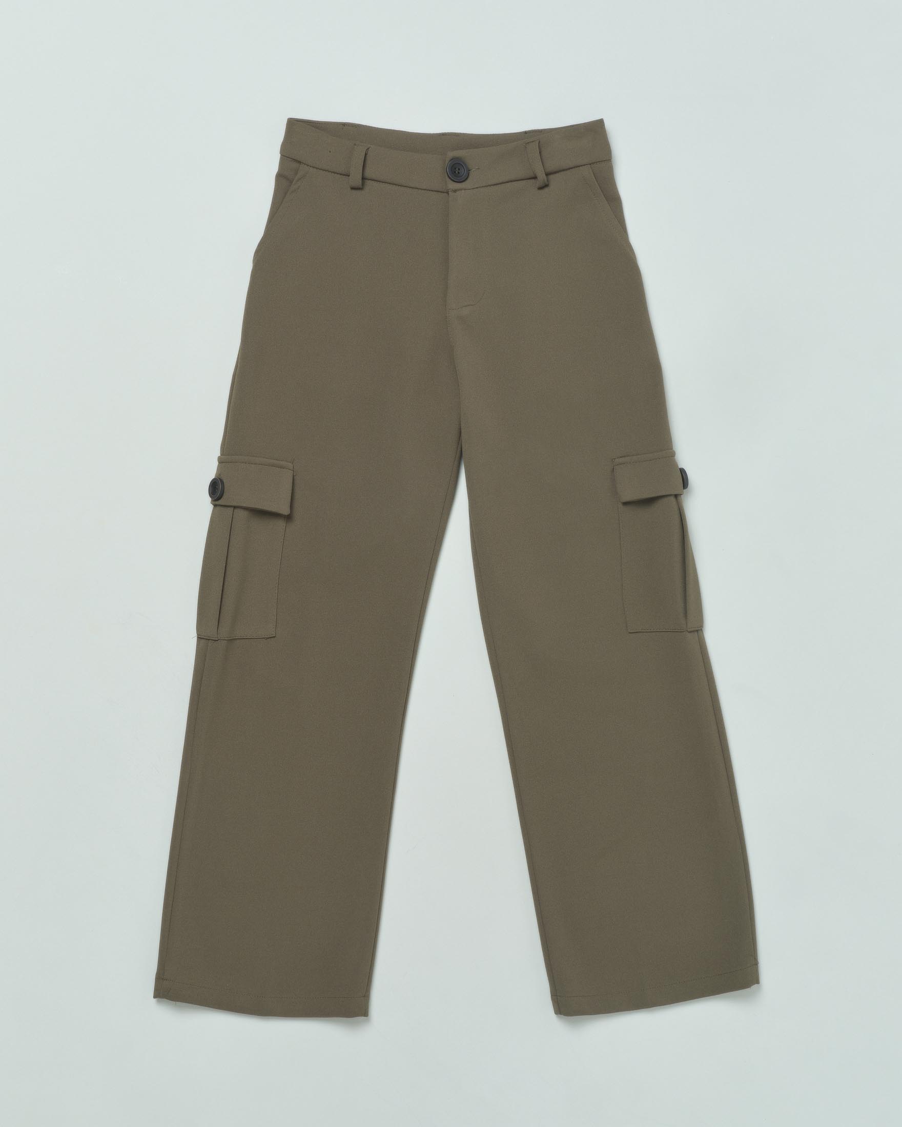 Pantalone cargo verde militare a gamba larga 8-16 anni