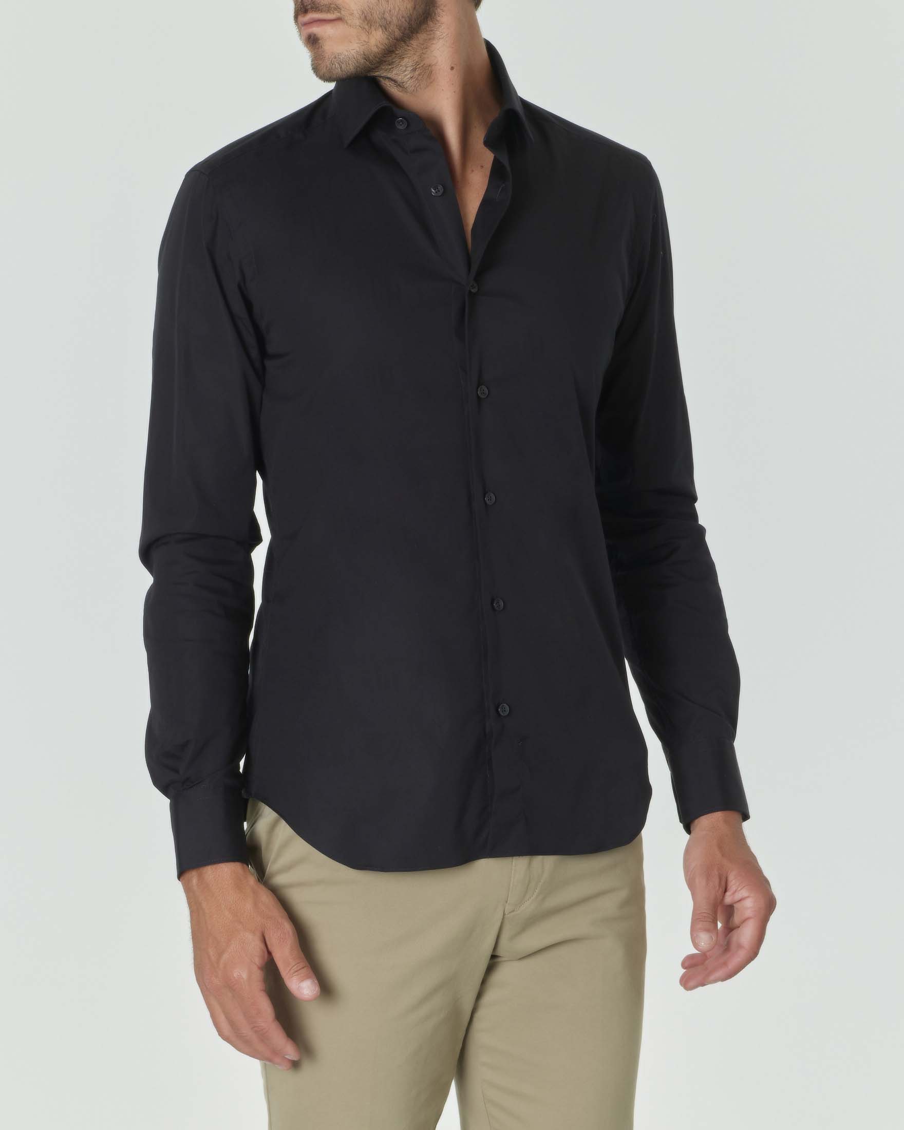 Camicia lino outlet nera uomo