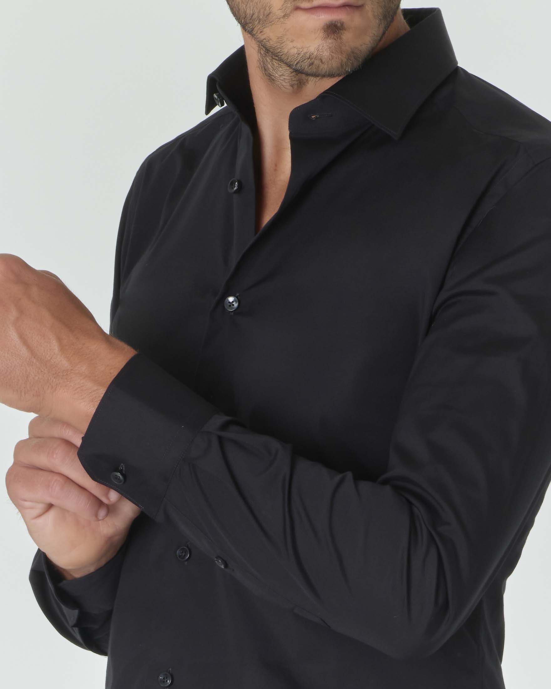 Camicia Nera In Cotone Elasticizzato Slim Fit