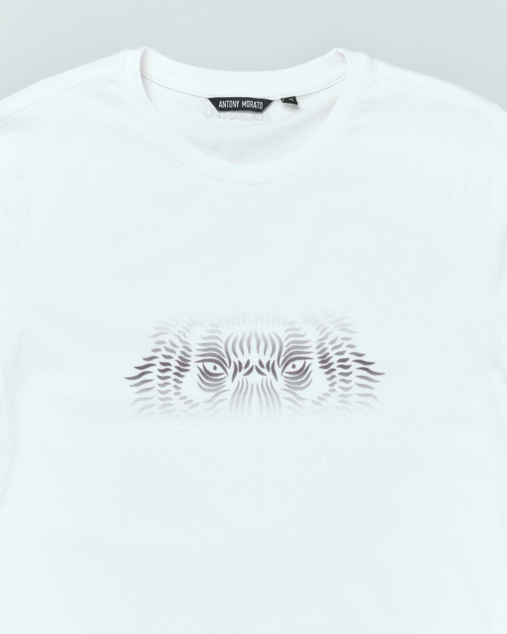 T-shirt Antony Morato bianca manica lunga in cotone con stampa tigre sfumata  image