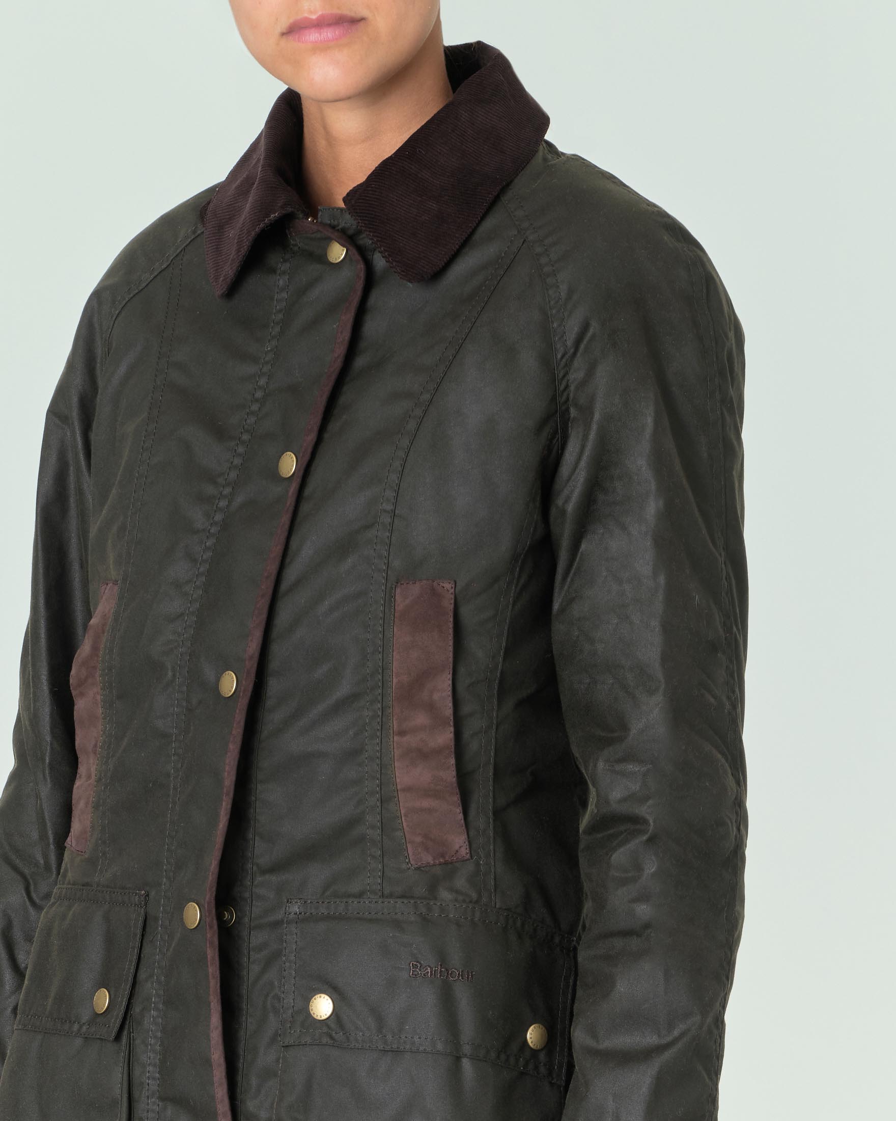 Giacca Bower Barbour verde militare in cotone cerato con cappuccio rimovibile