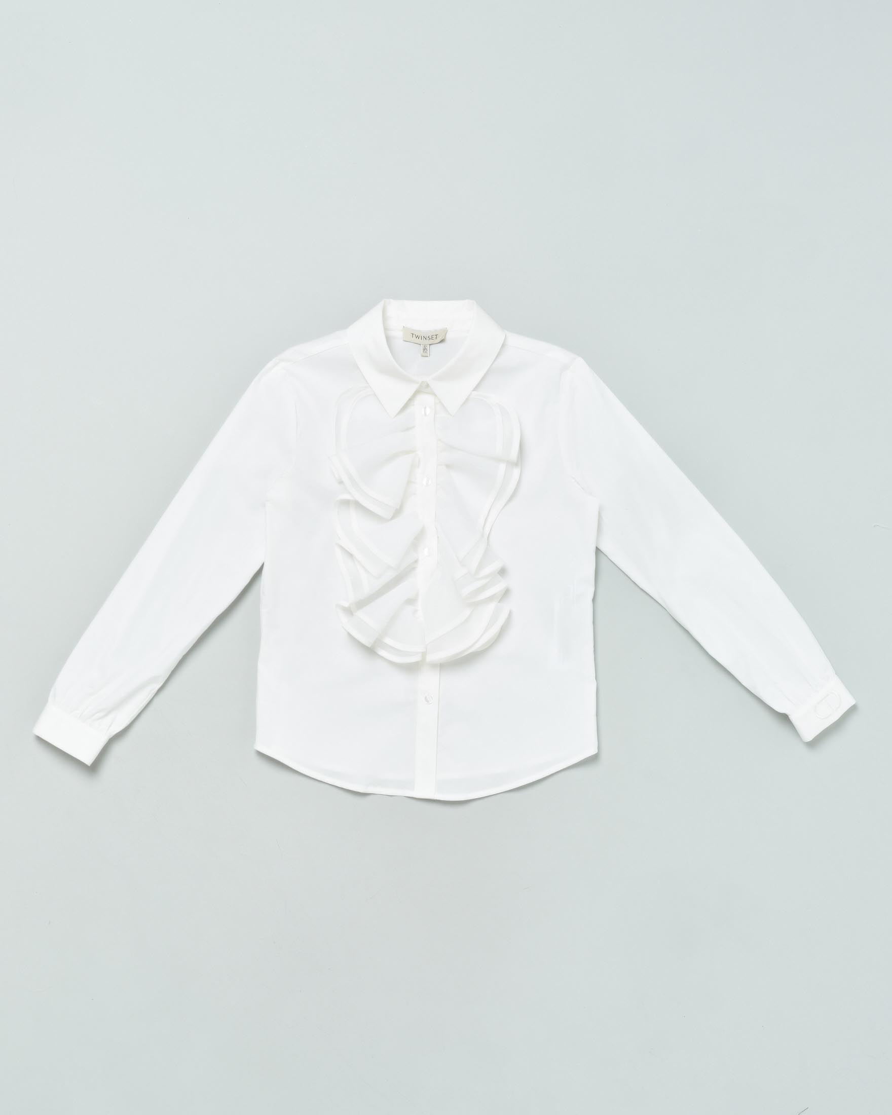 Camicia bianca in popeline di cotone stretch con jabot in chiffon 10-16 anni