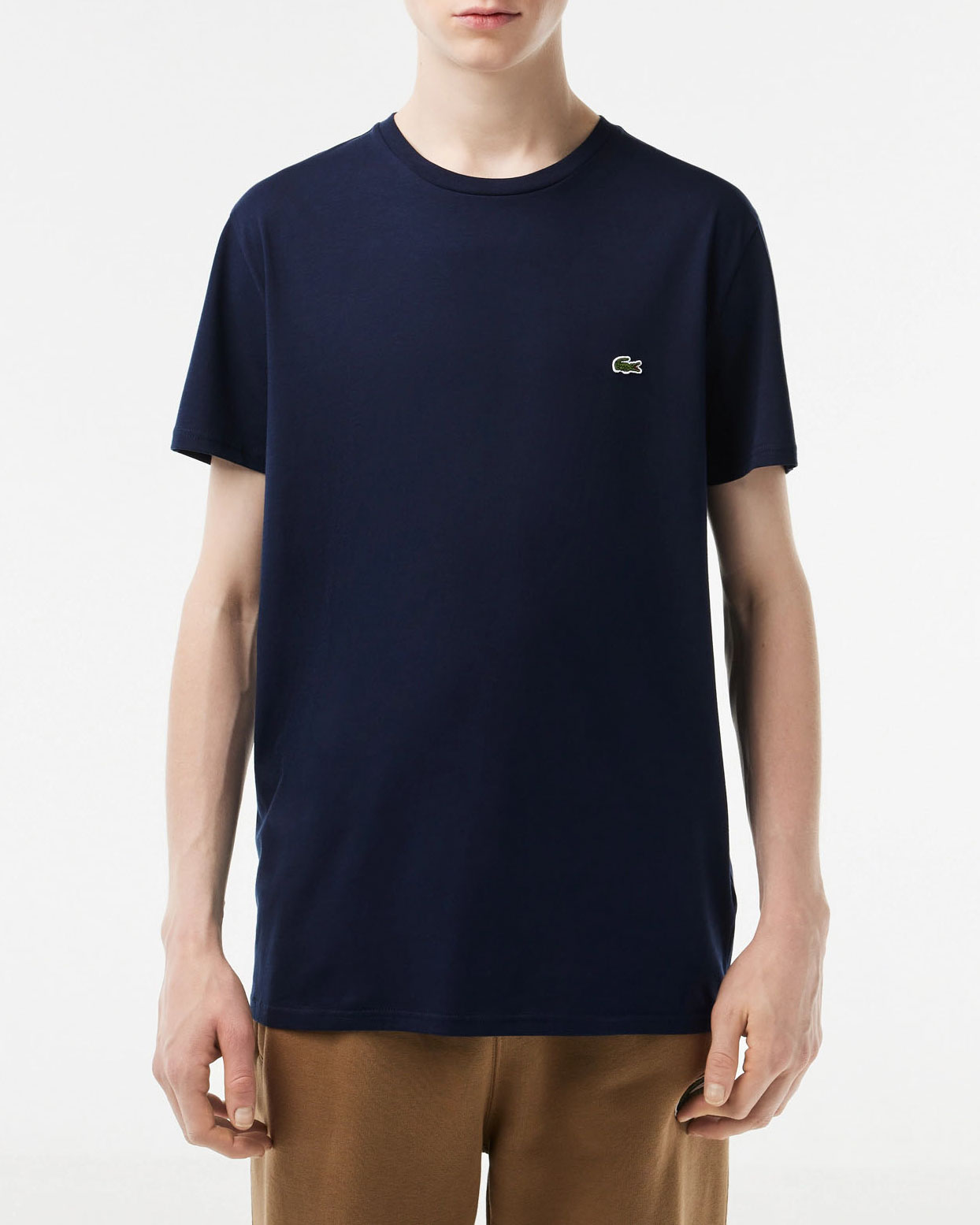 T-shirt Lacoste blu in pima cotton con logo coccodrillo verde