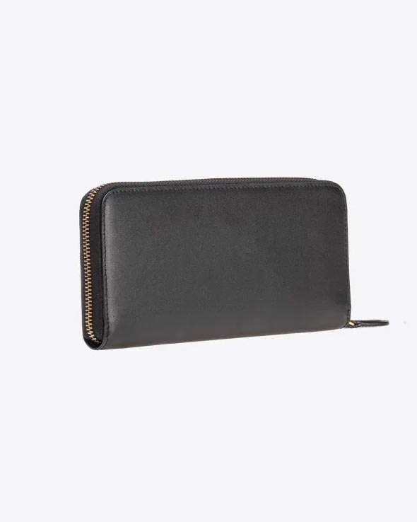 Portafoglio nero Pinko in pelle con fibbia Love Birds dorata su base in pelle tono su tono