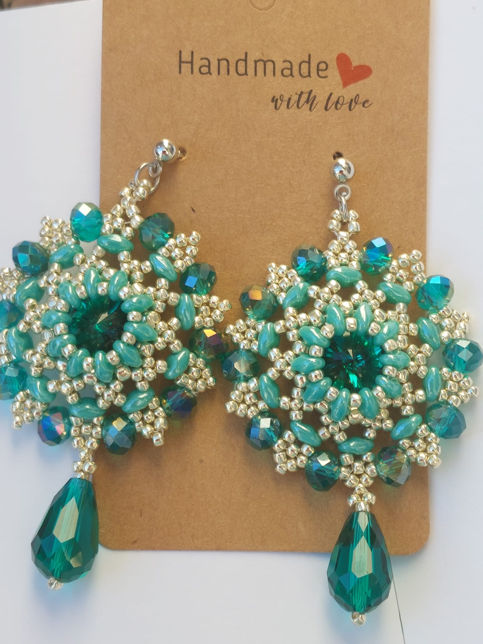 Glass green drop earrings