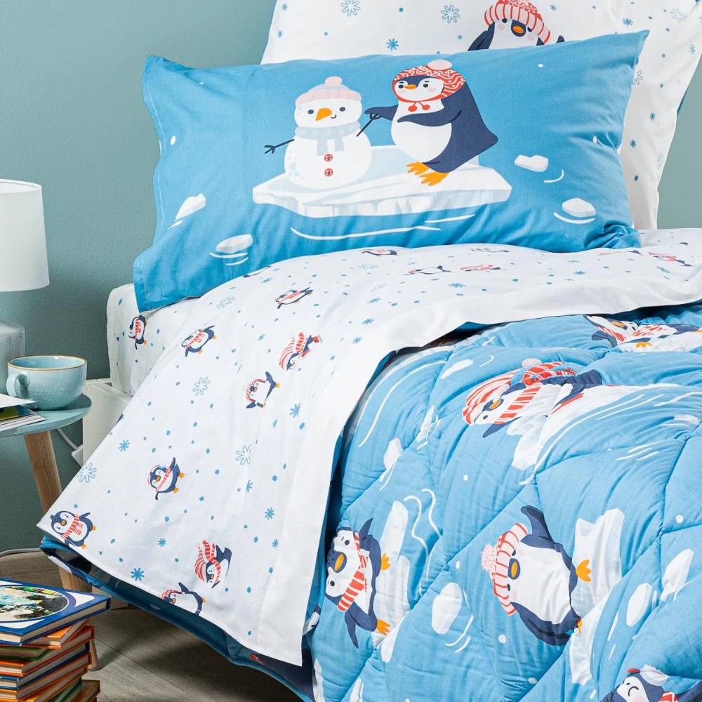 Little Furn. Copripiumino Singolo Love La Nostra Terra 137x200 Cm - 100% Cotone Con Federa, Reversibile, Blu