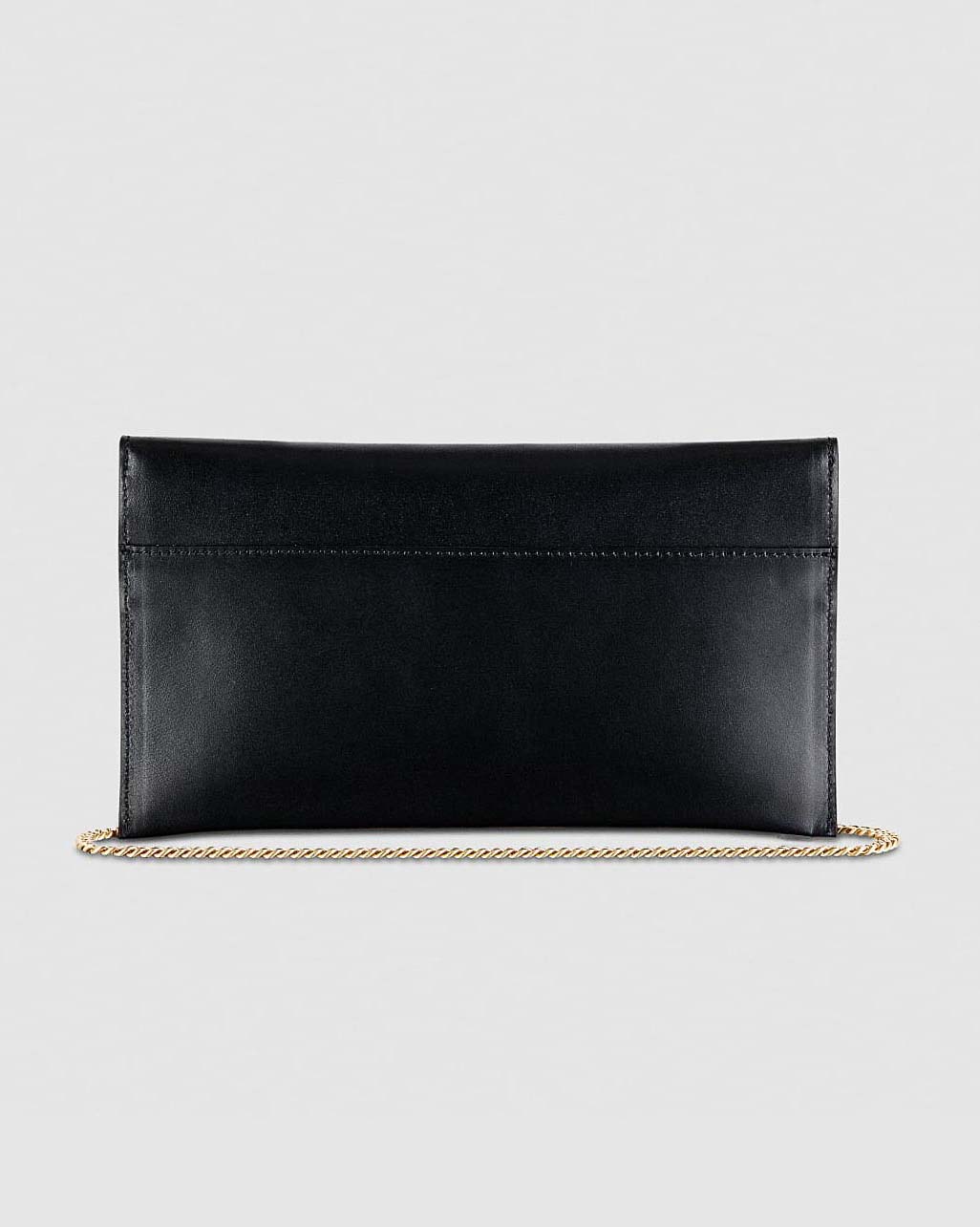 Pochette in pelle nera con tracolla a catena removibile e logo Fly