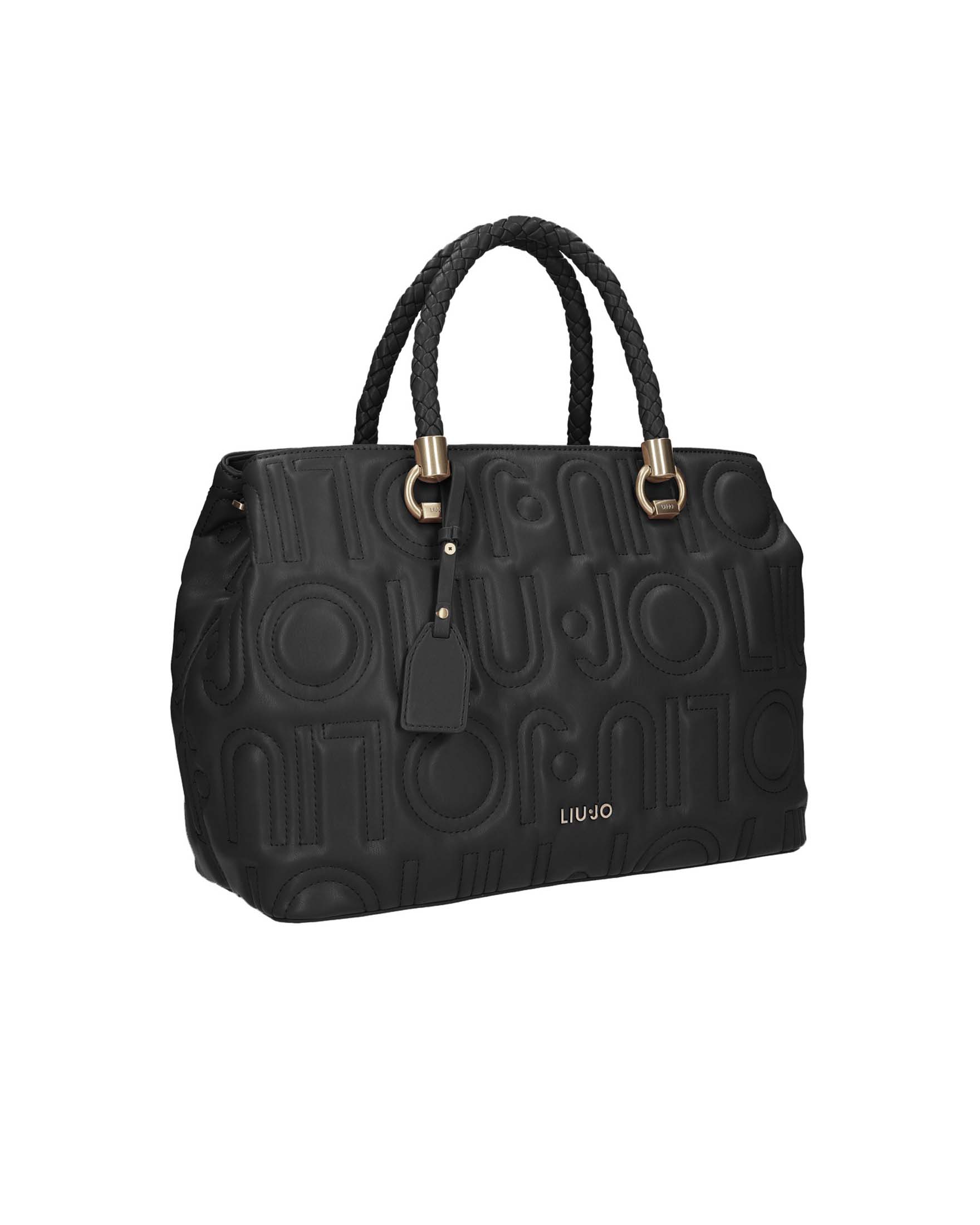 Borse A Mano Donna, Borsa Shopper Check Con Logo Quadri Nero