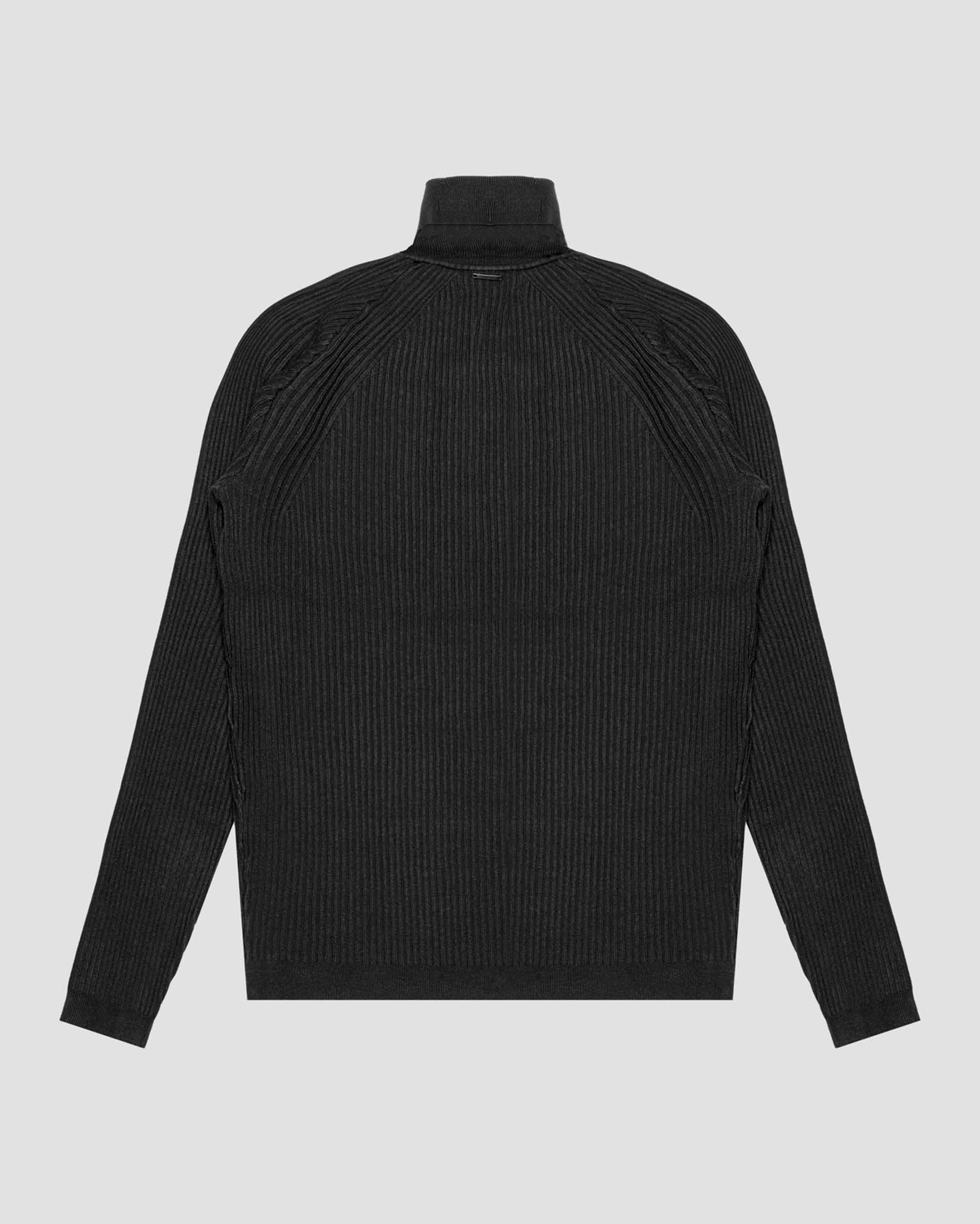 Dolcevita nero in misto viscosa stretch lavorata a coste con