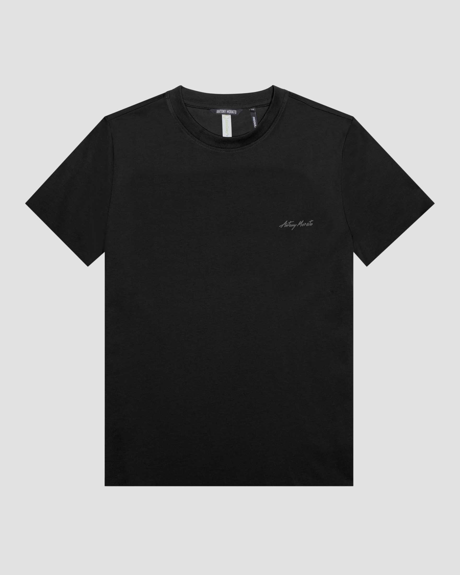 T shirt nera mezza manica con logo firma piccola sul petto