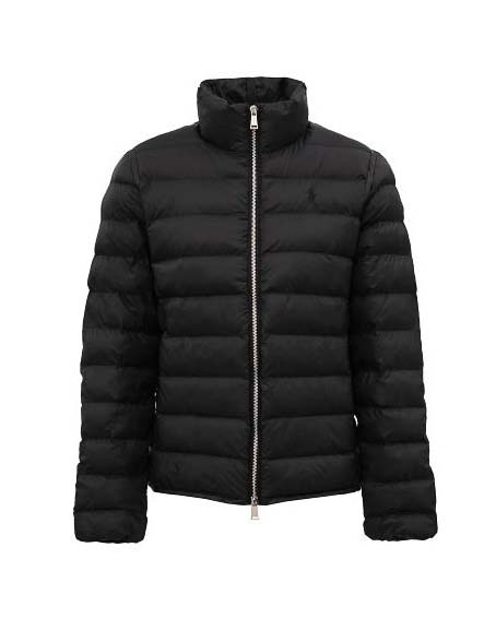 Piumino nero Polo in nylon riciclato con colletto in piedi e logo ricamato sul petto tono su tono