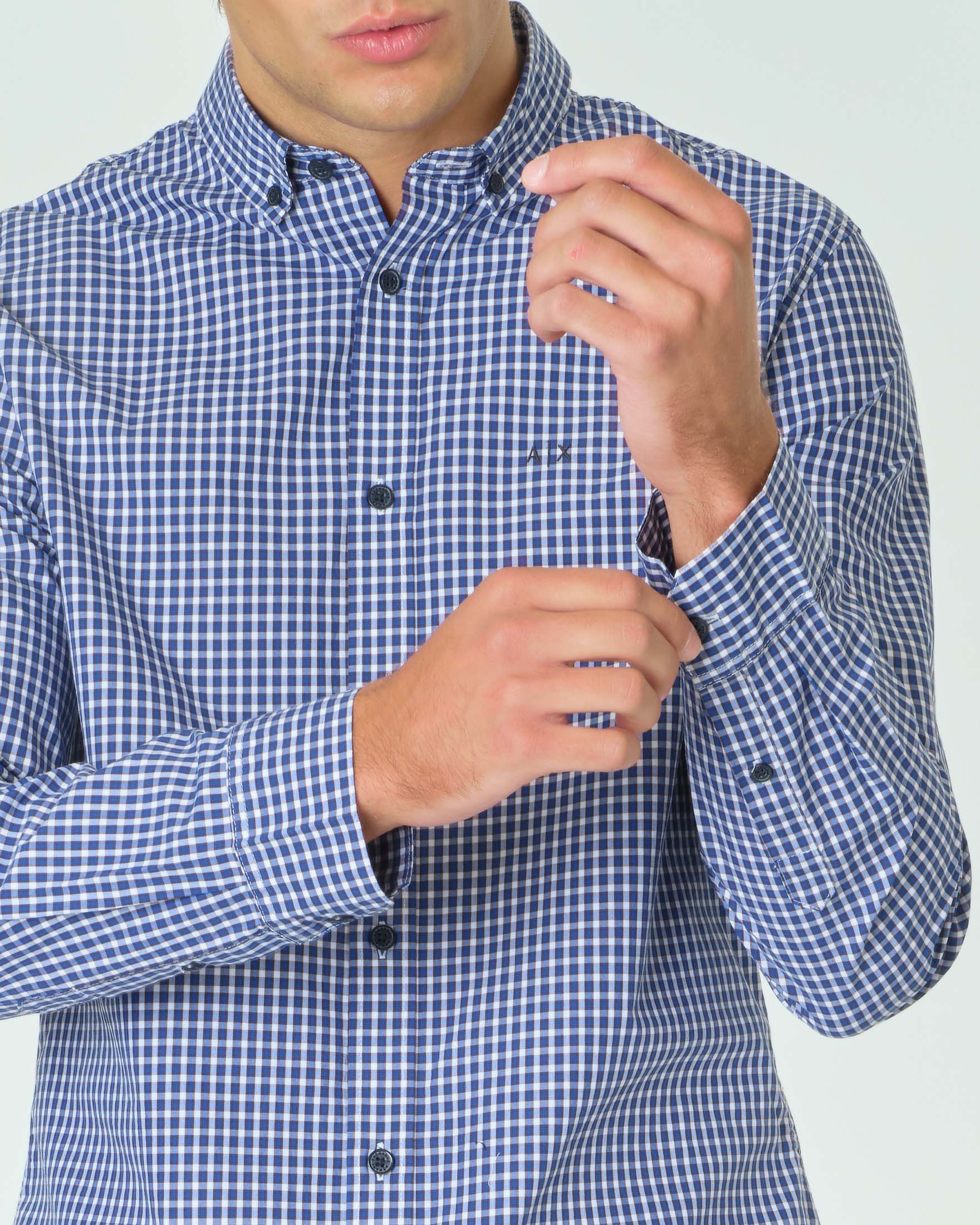 Camicia a quadretti outlet bianca e blu