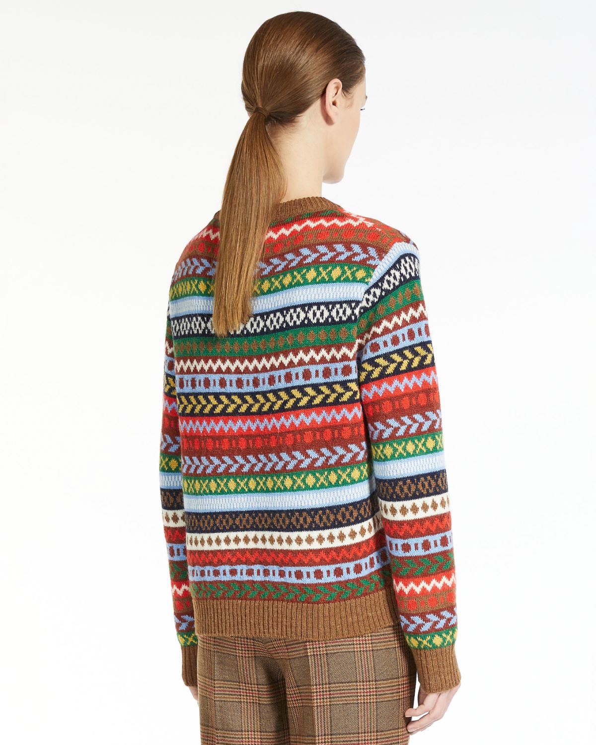 Maglione girocollo in misto alpaca e lana a motivo norvegese jacquard  multicolore