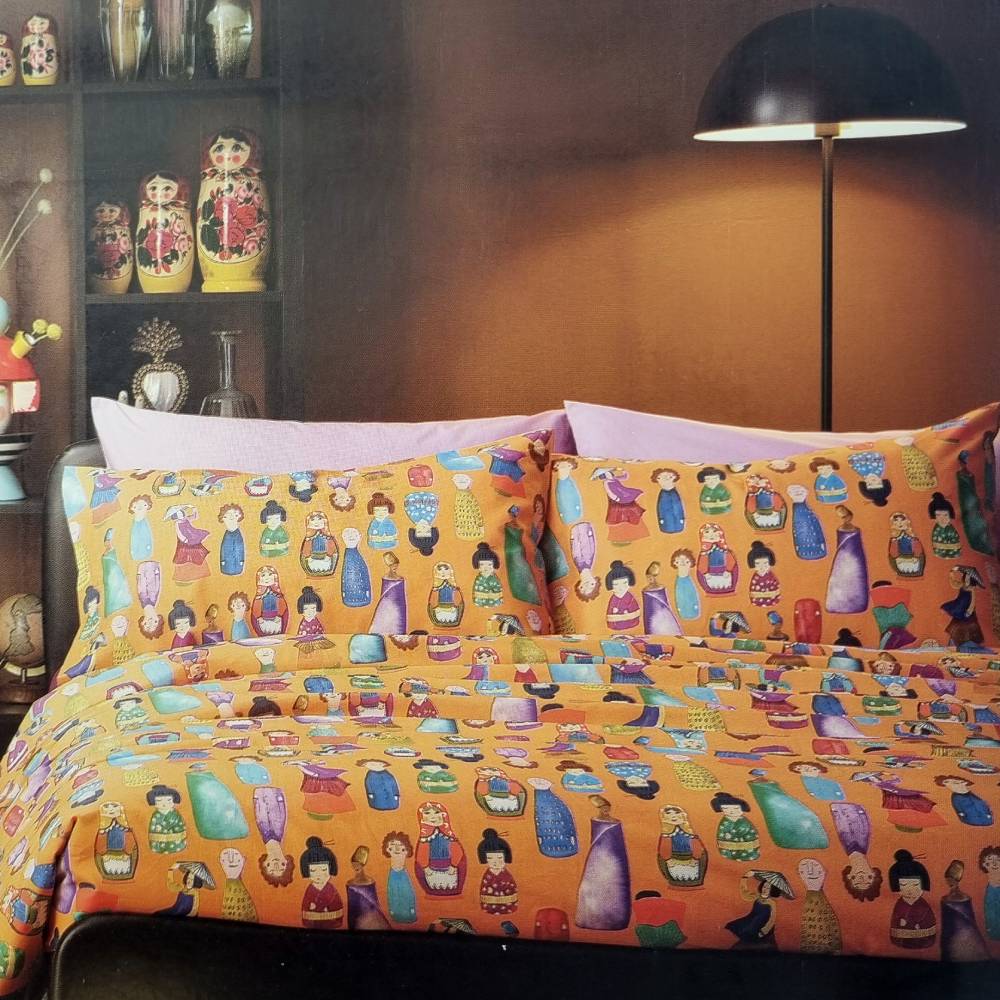 Completo Lenzuola Matrimoniale 100% Cotone - Ipoallergenico, Una Piazza E Mezza, Colore Arancio