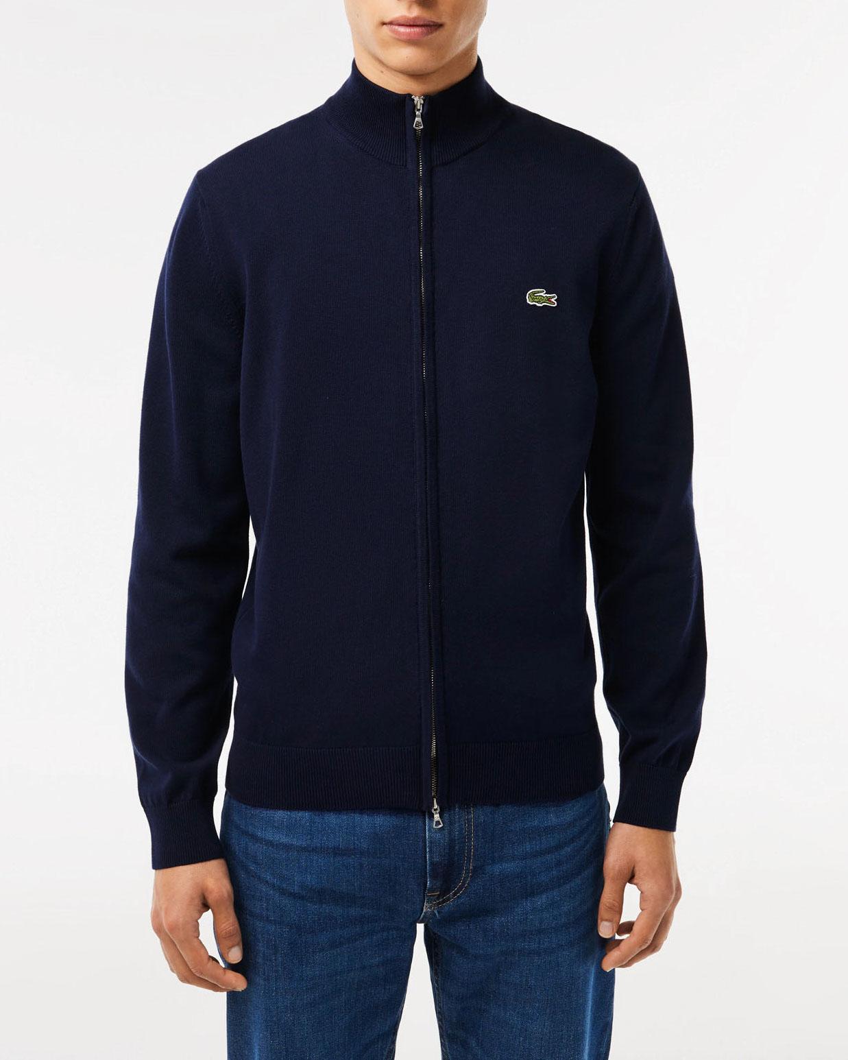Maglia Lacoste blu in cotone con chiusura zip Pellizzari