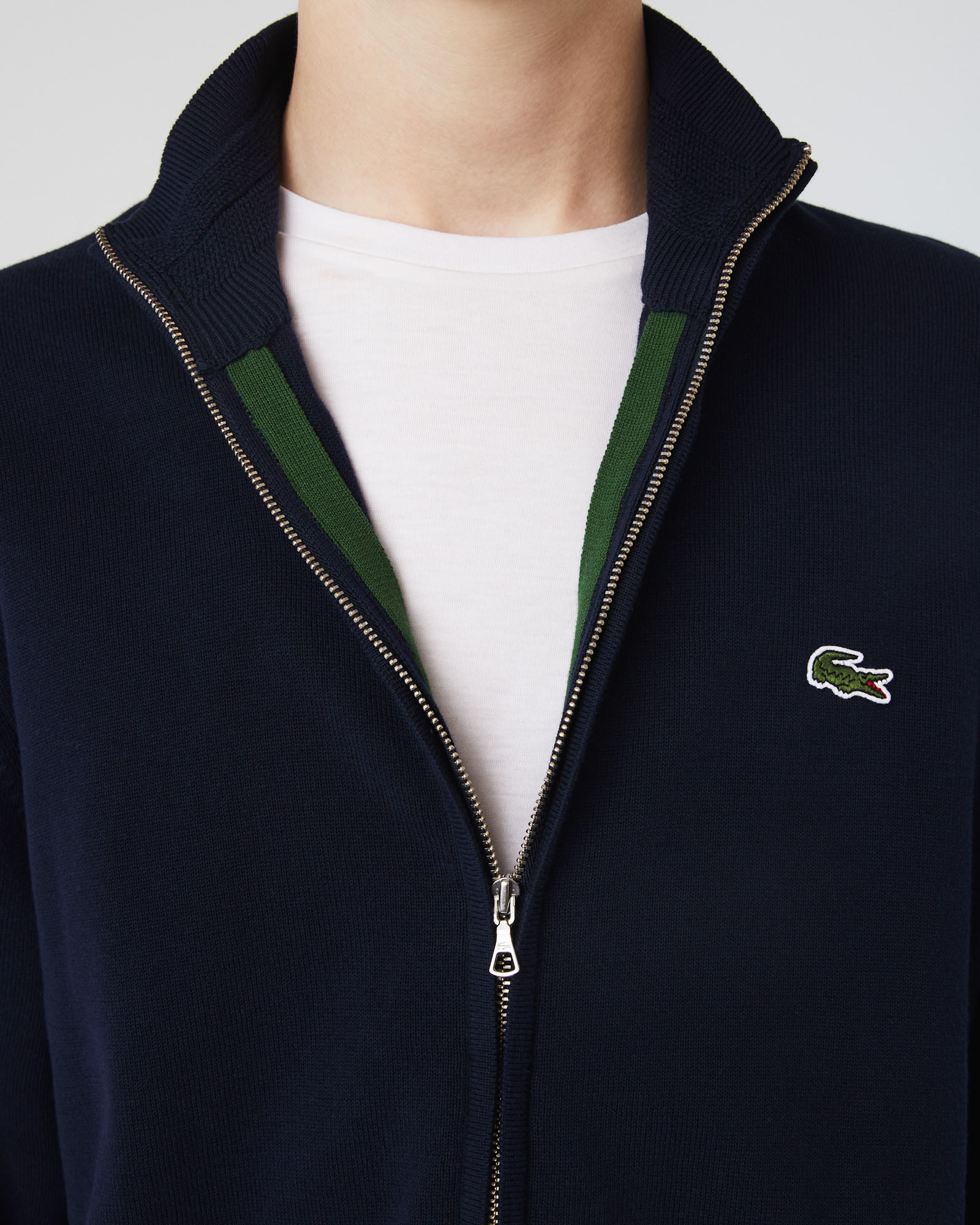 Maglia Lacoste blu in cotone con chiusura zip