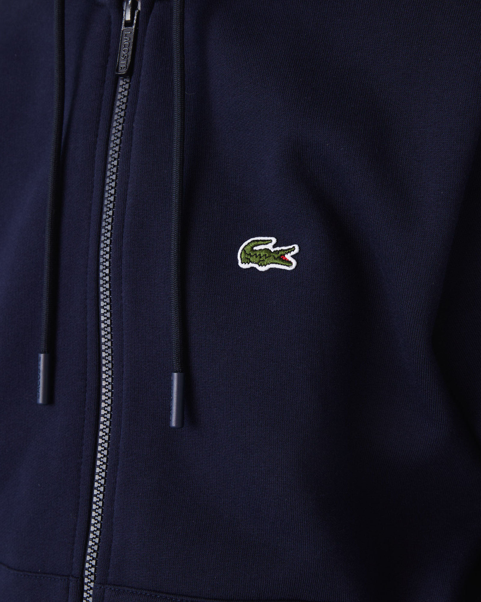 Felpa Lacoste blu con cappuccio e chiusura zip con logo ricamato sul petto