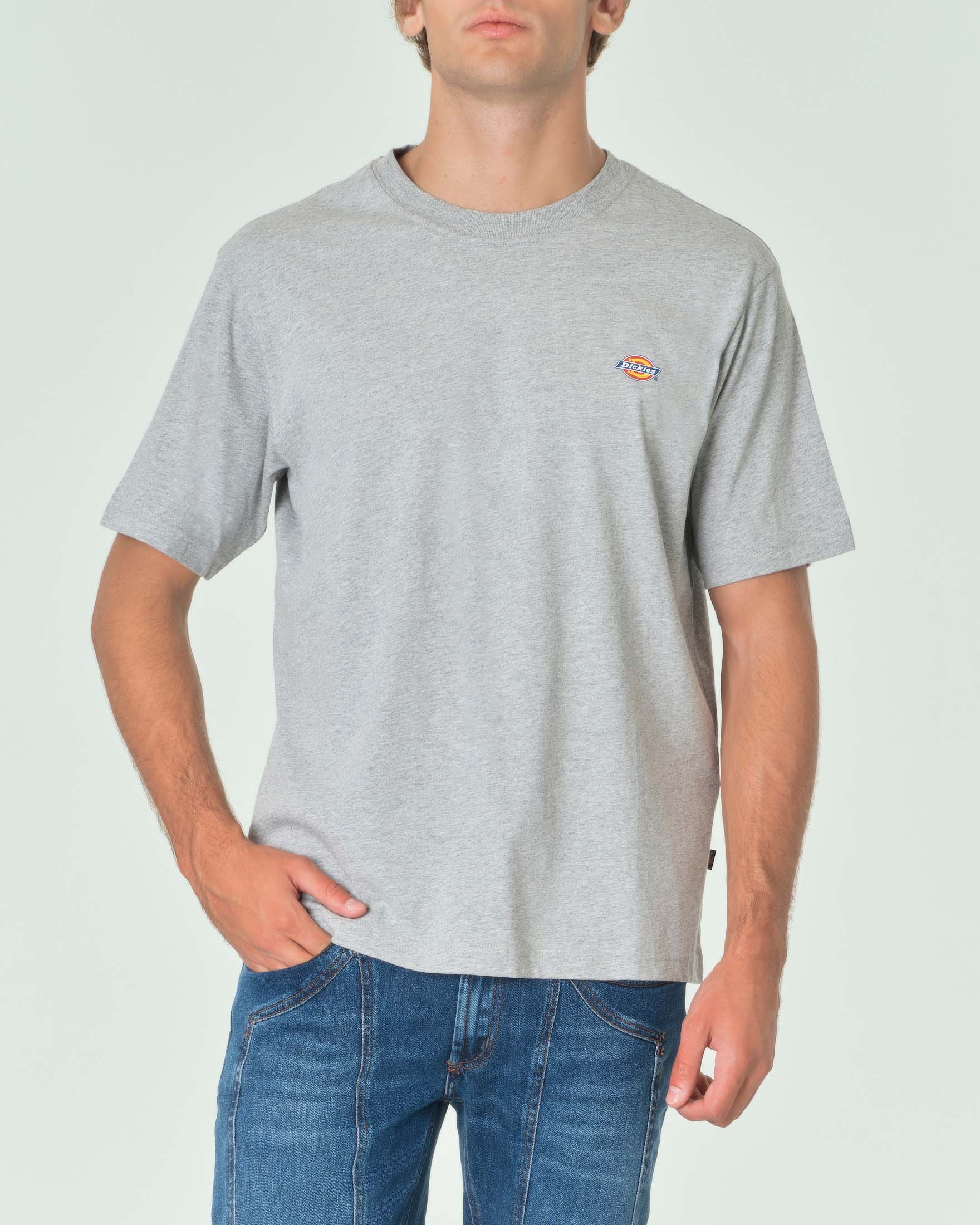T-shirt grigia mezza manica in puro cotone con stampa logo al petto