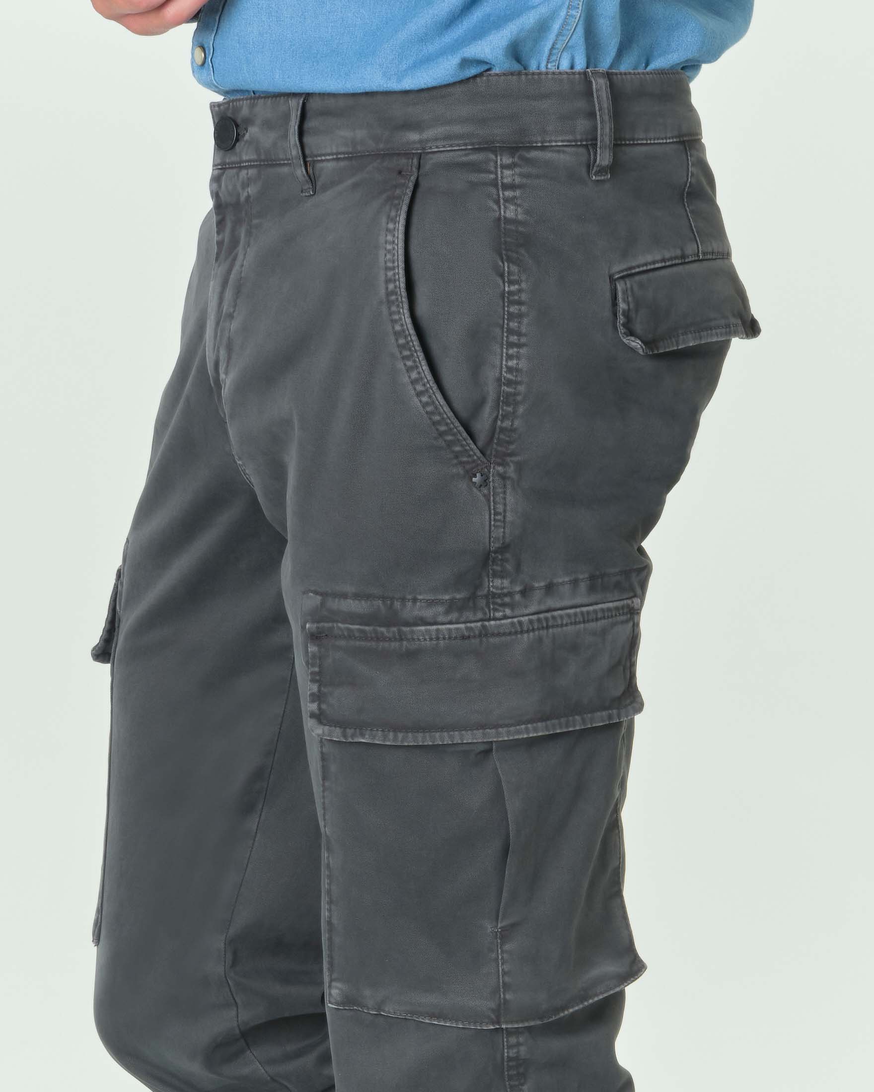 Pantalone cargo My Stuff grigio antracite in gabardina di cotone stretch image