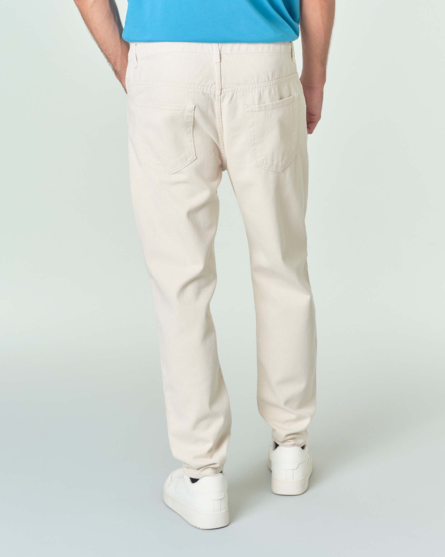 Pantalone cinque tasche cropped bianco in bull di cotone