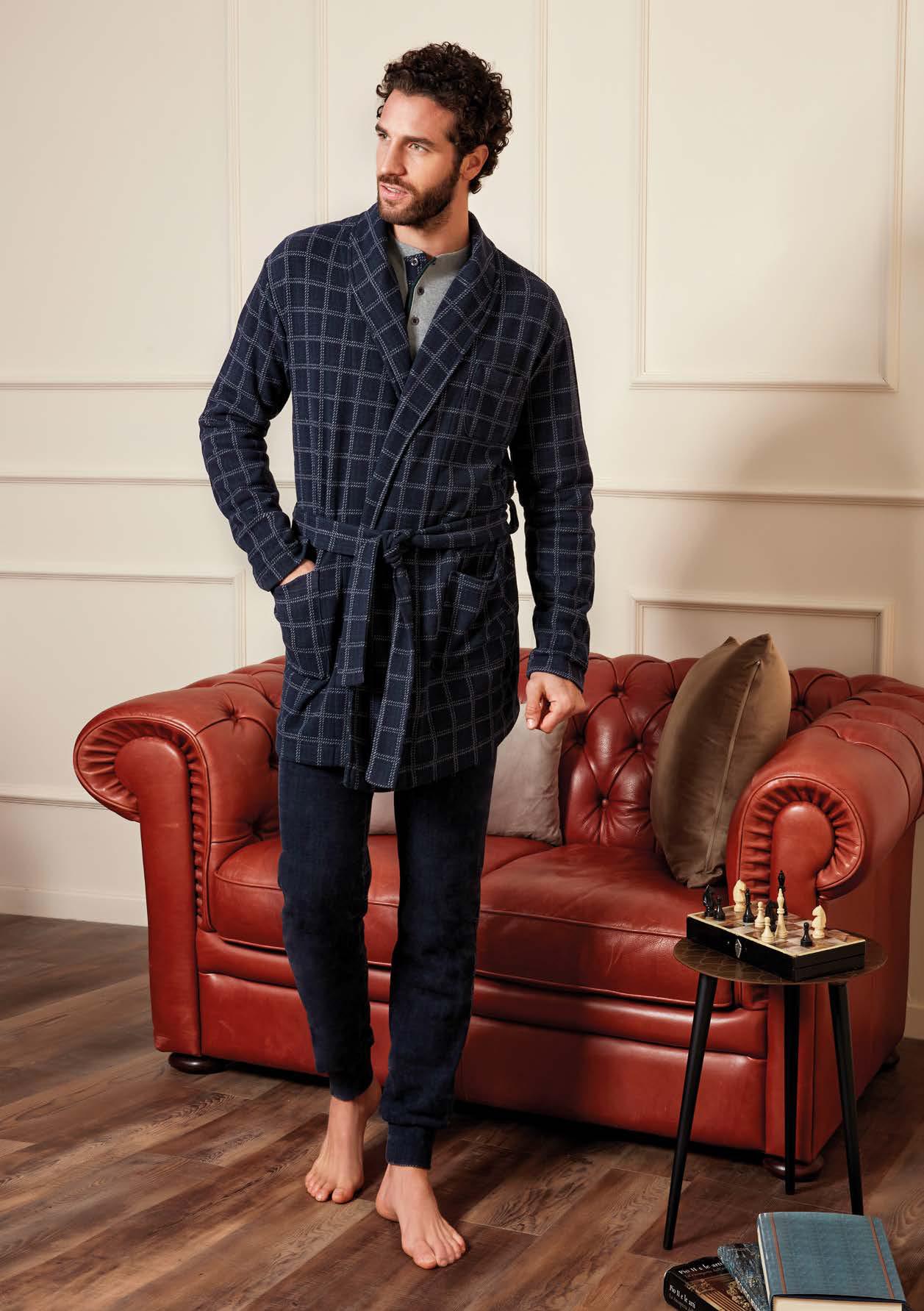 Vestaglia Uomo Taglie Forti Blu Navy – Espionage Policotone Morbida Con Cintura 2XL-8XL