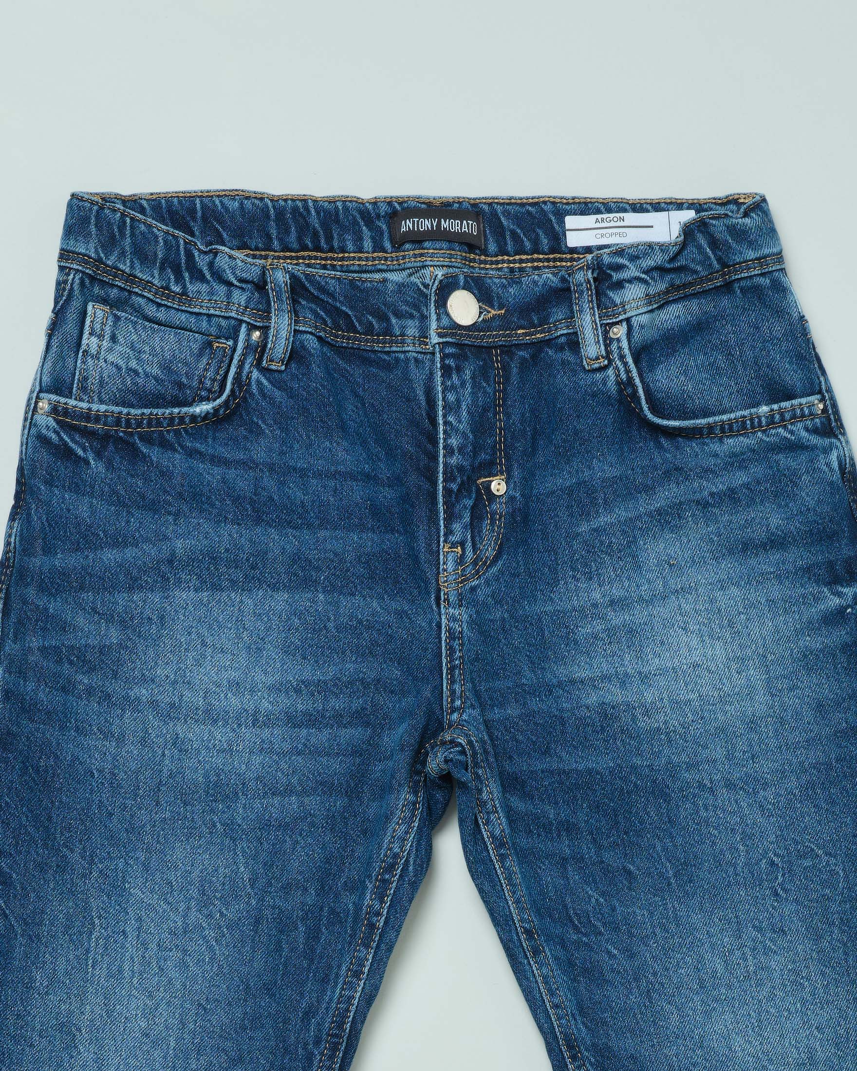 Jeans cropped a lavaggio scuro stone washed in cotone 10-16 anni image