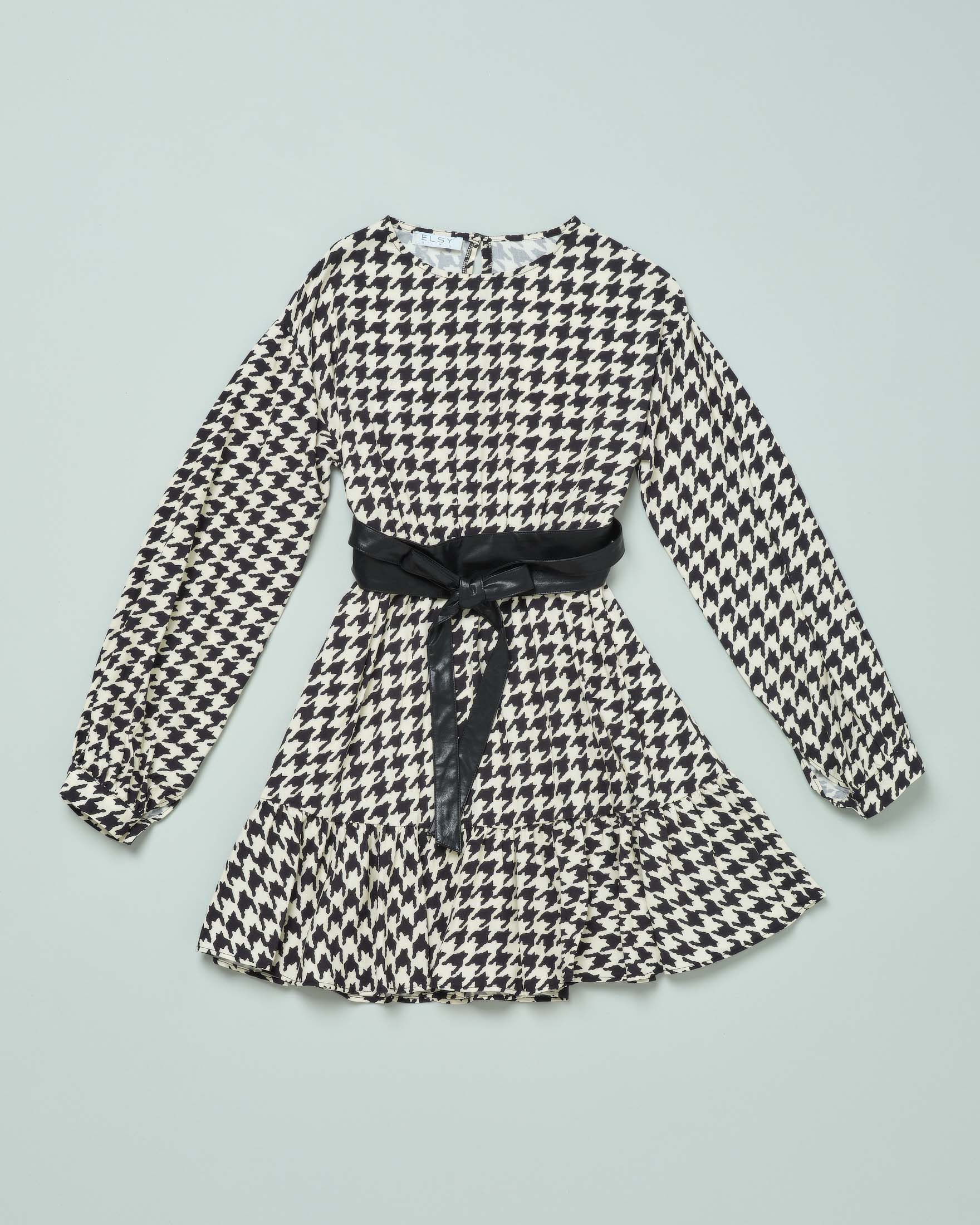 Abito in pied de coque bianco e nero a manica lunga 40-44