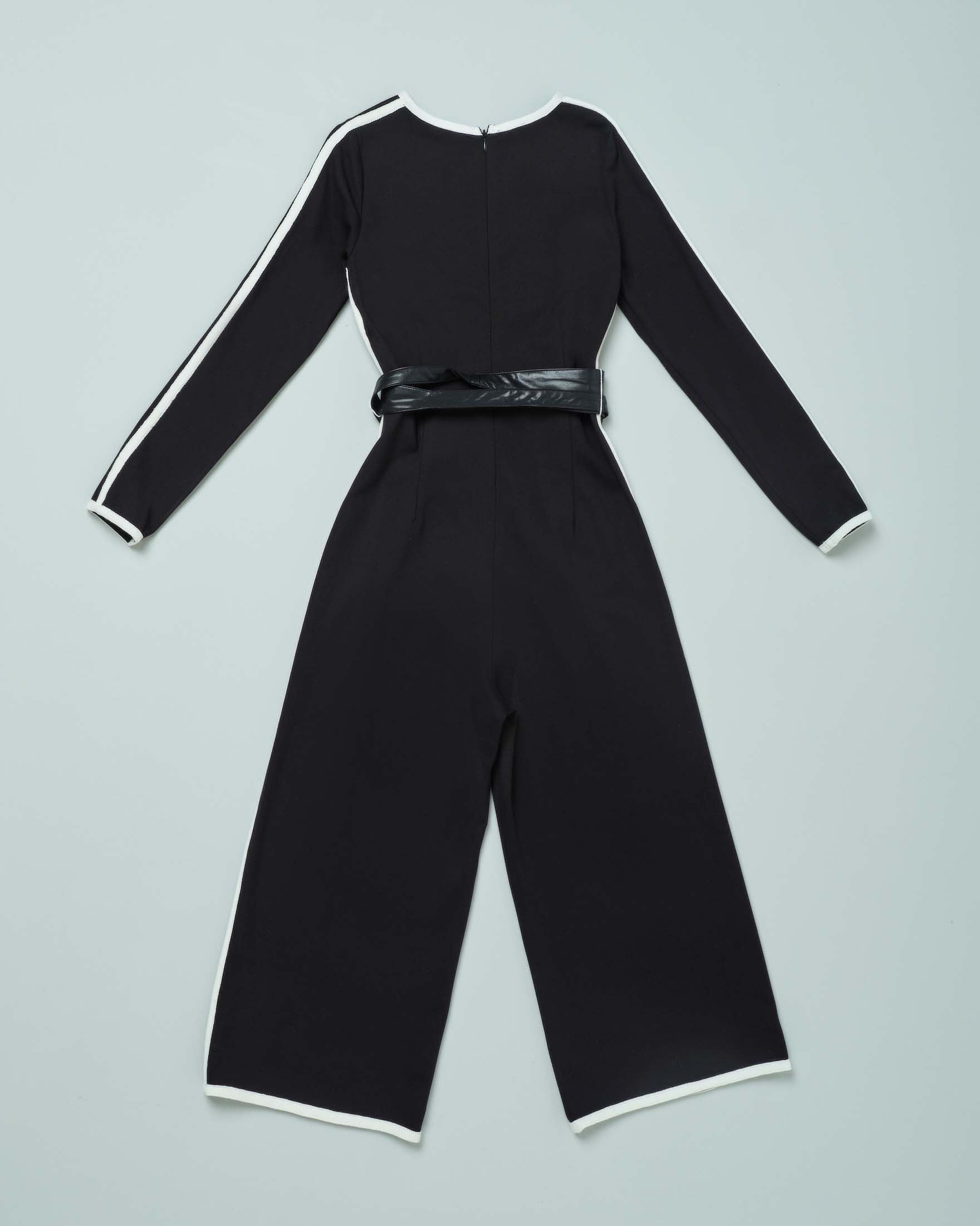 Tuta nera a palazzo con profili bianchi a maniche lunghe Pellizzari