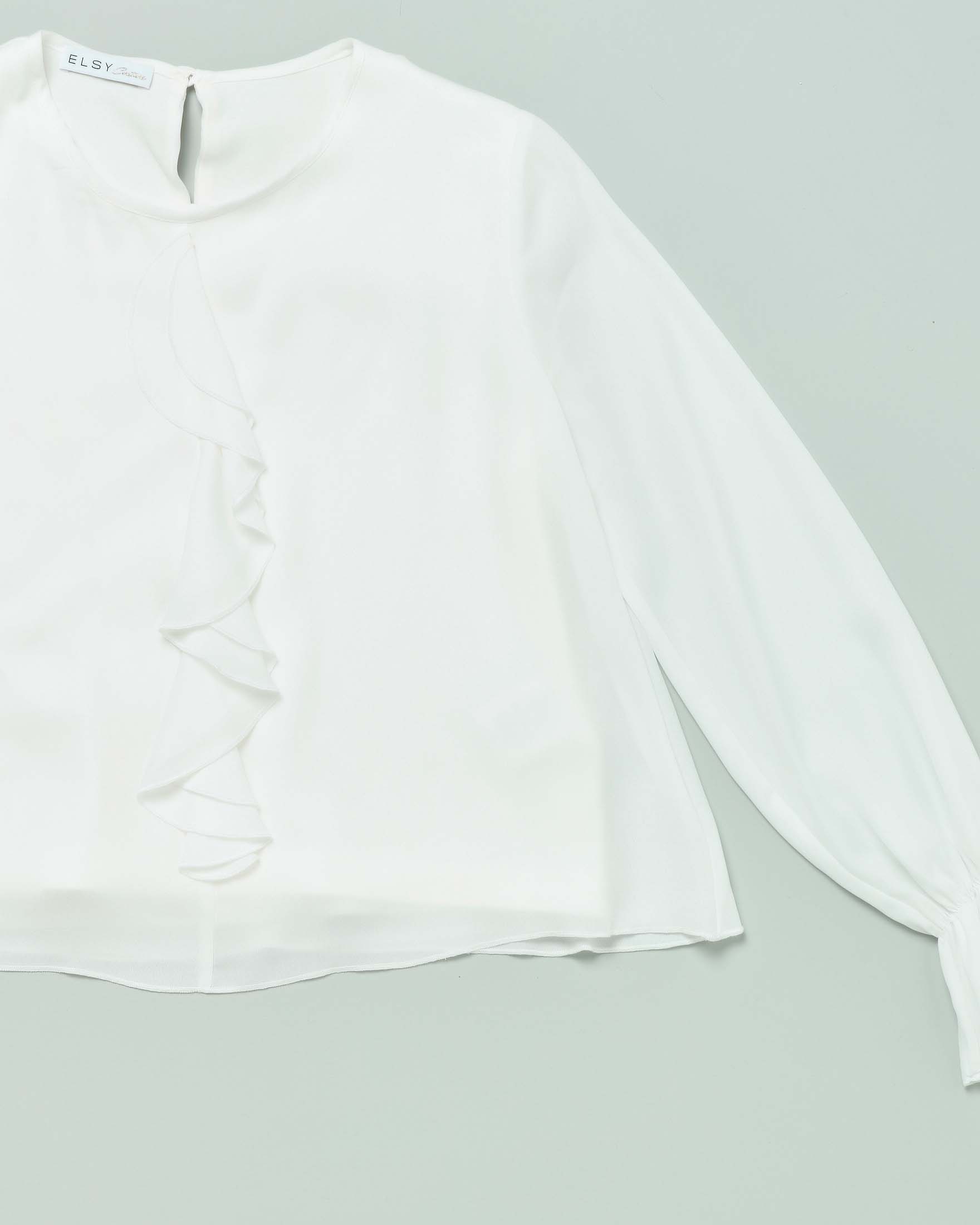 Camicia Elsy bianca in crêpe a maniche lunghe con rouches  40-44 image