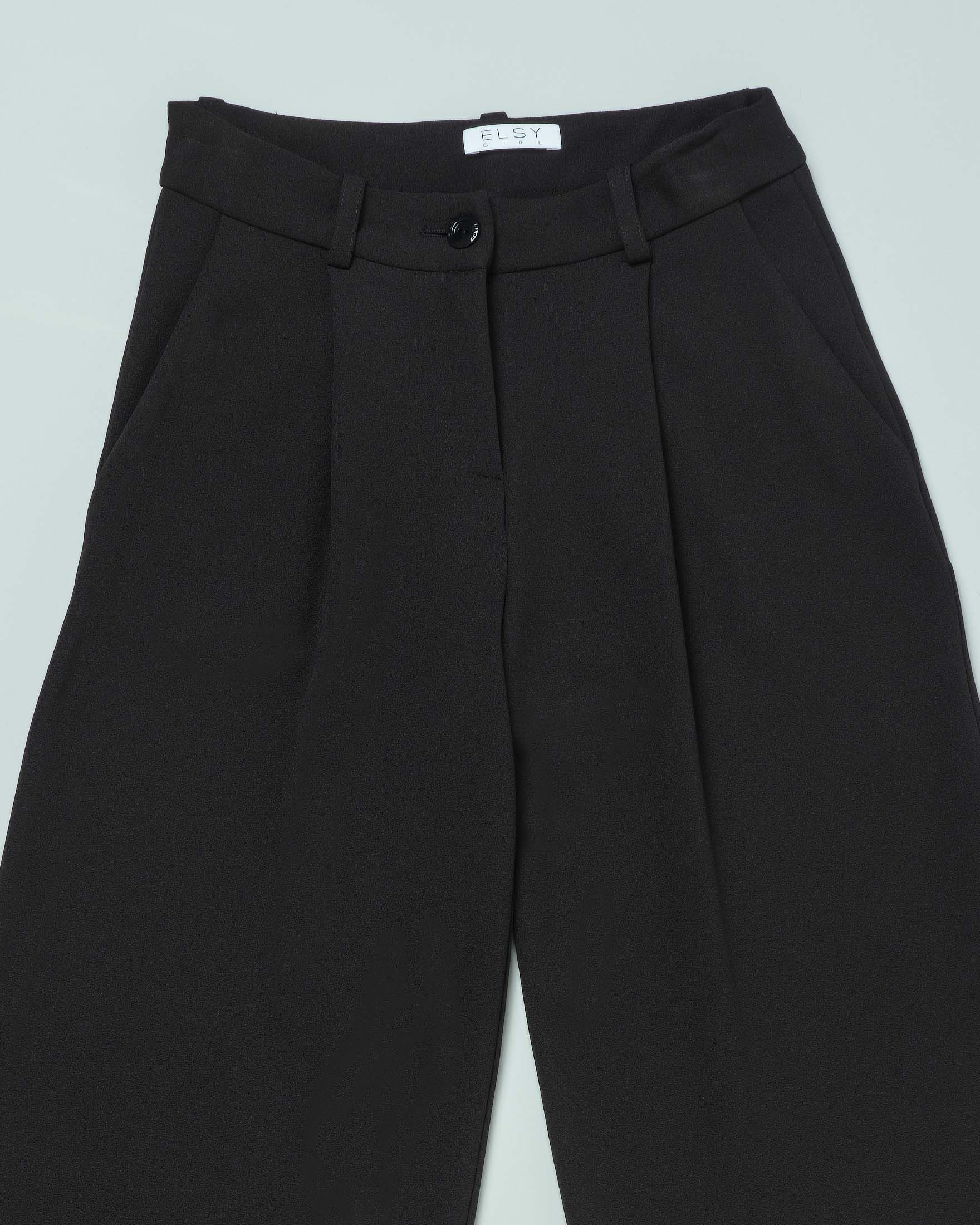 Pantalone Elsy nero a palazzo in crêpe con pinces  image