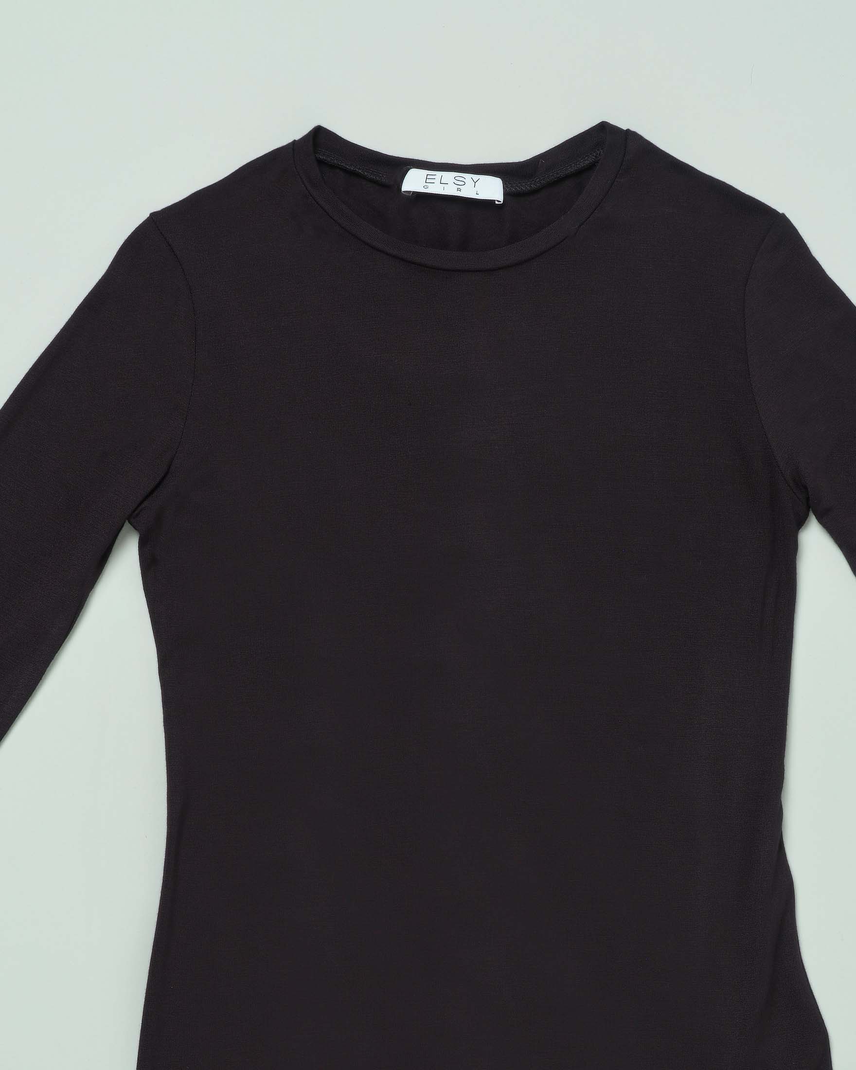T-shirt Elsy nera a maniche lunghe in viscosa stretch  image