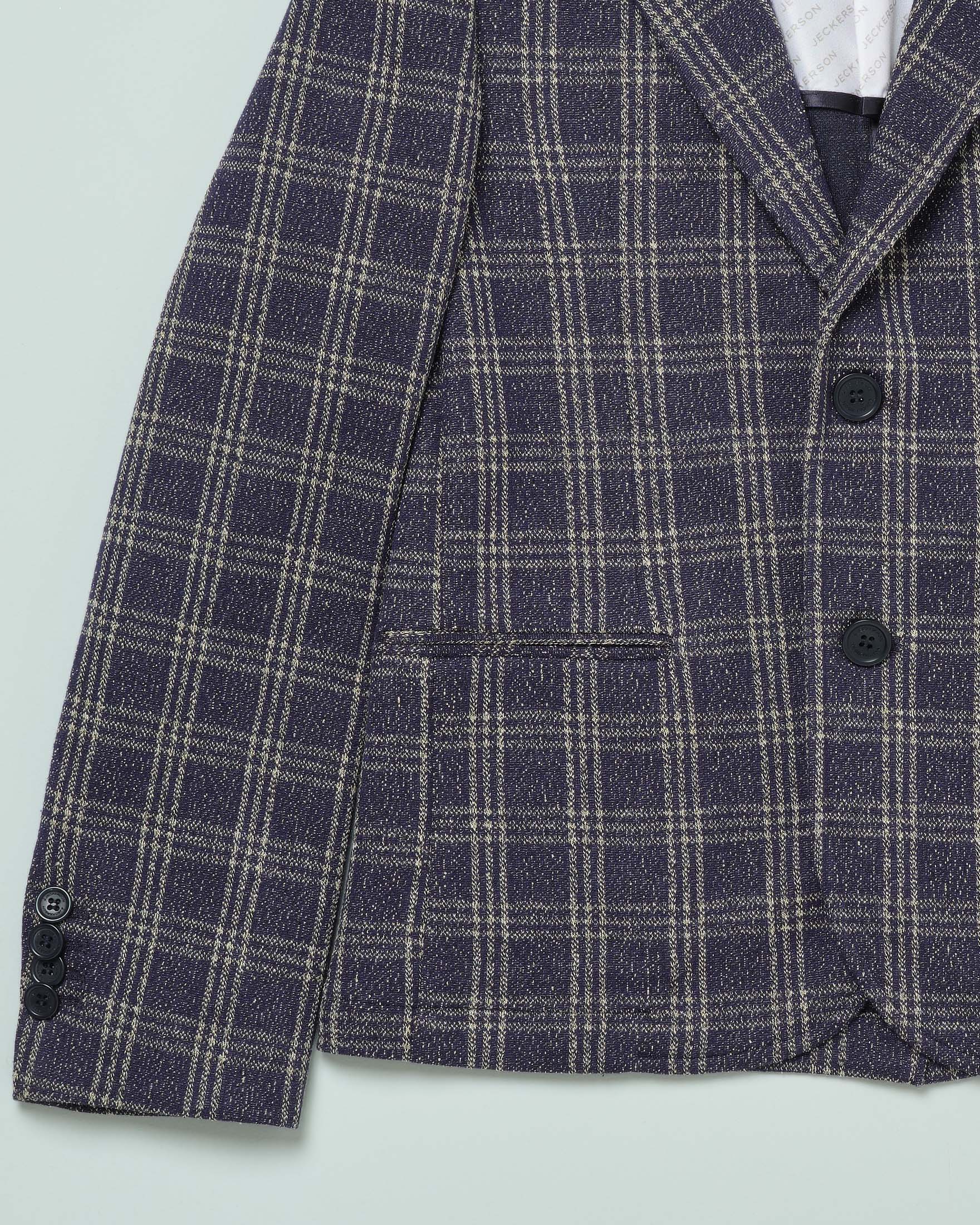 Blazer blu in misto cotone fantasia principe di Galles beige  image