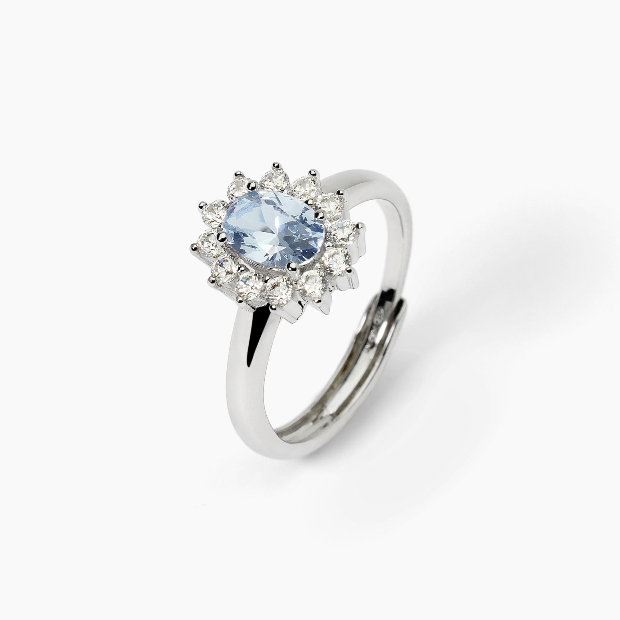 Anello in argento con acquamarina sintetica ovale - View2