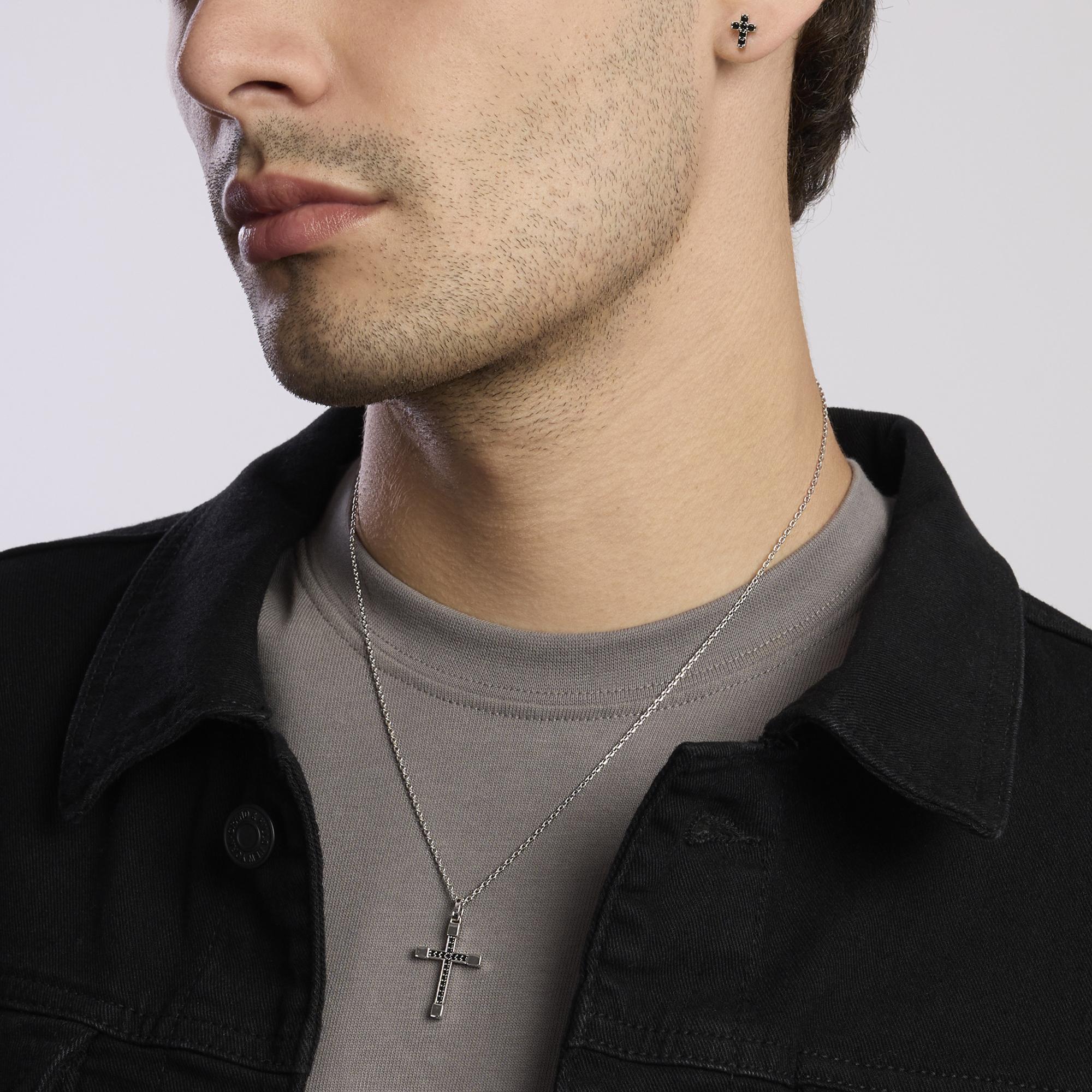 Orecchino in argento con croce in pavè - View2