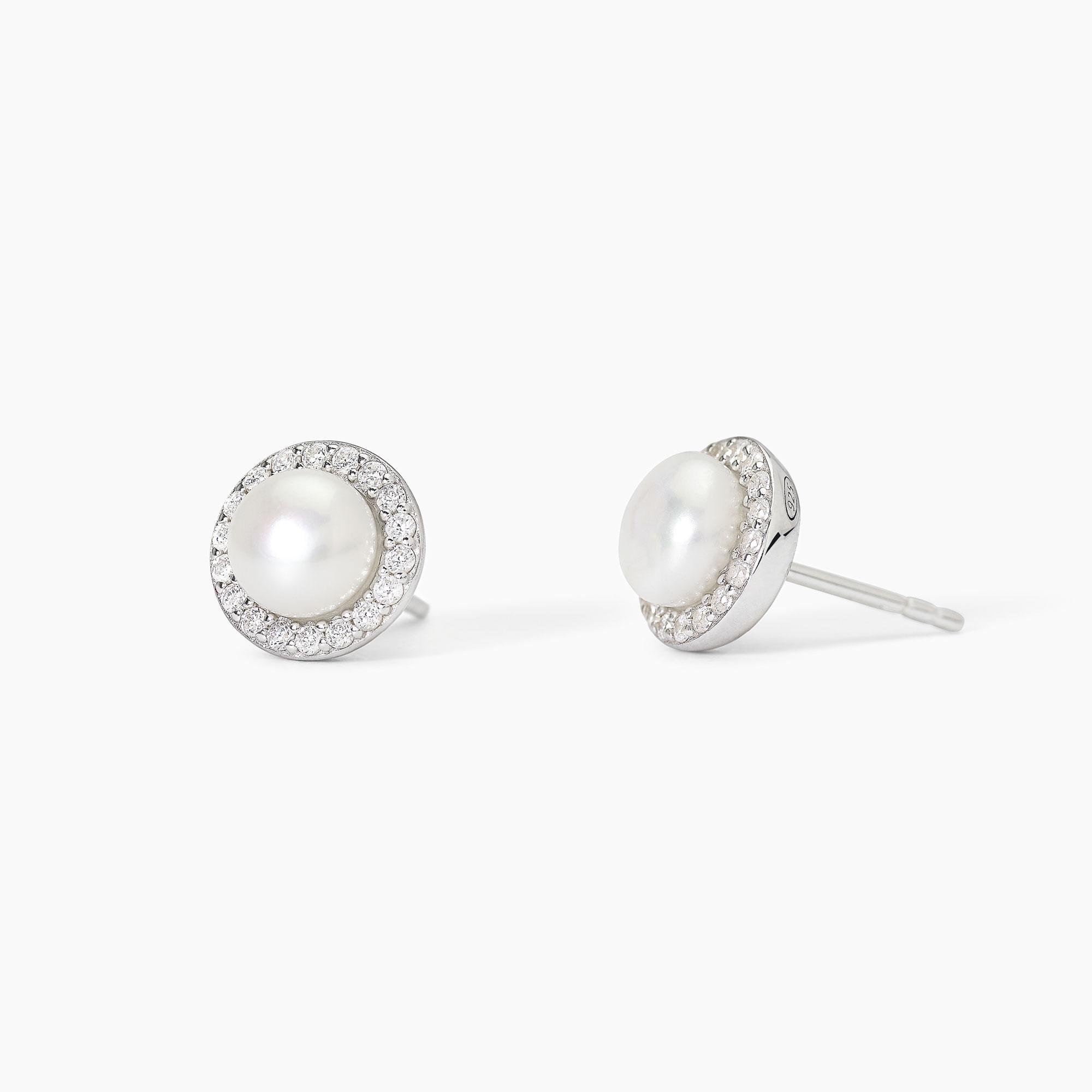 Orecchini in argento con perle coltivate e zirconi - Main view