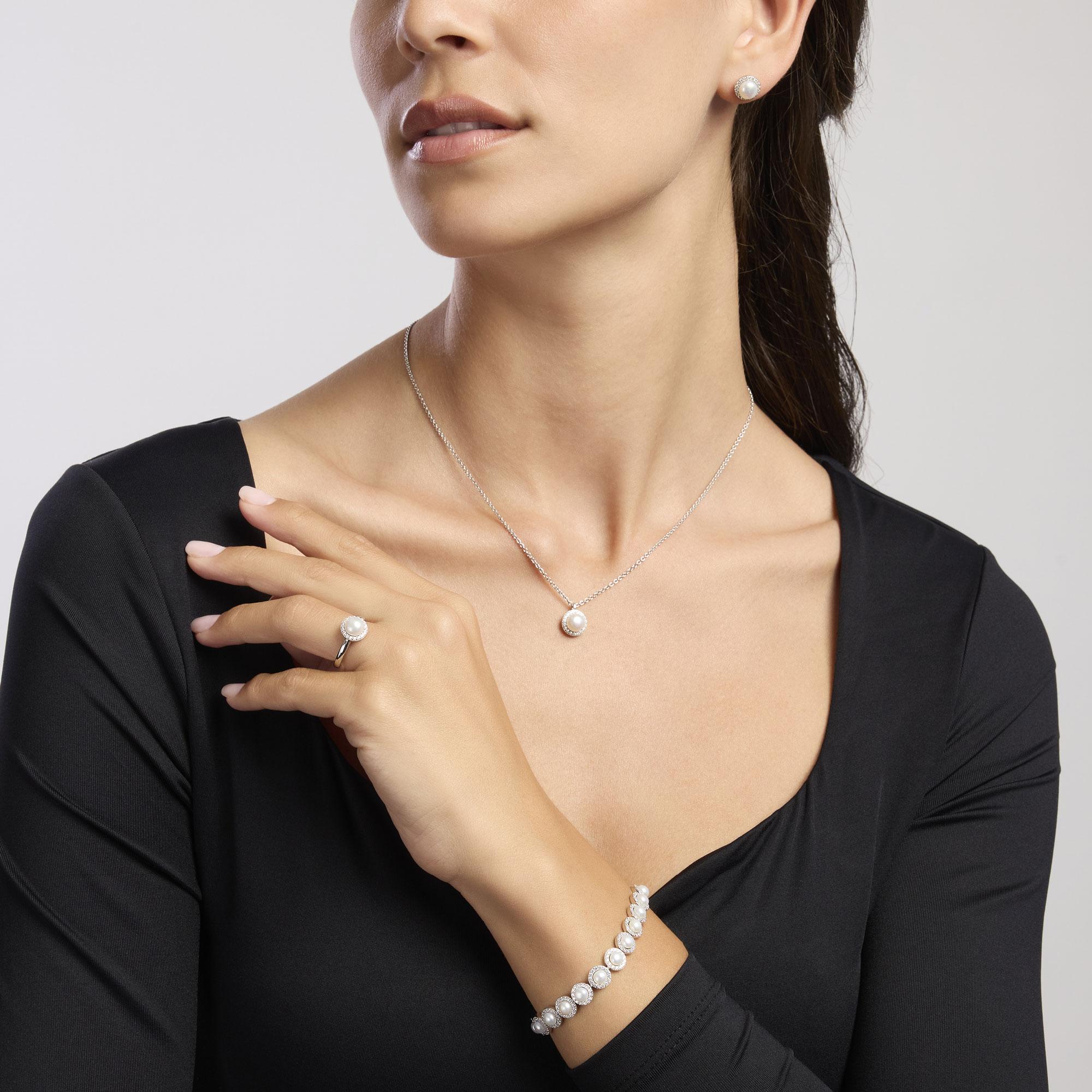 Orecchini in argento con perle coltivate e zirconi - View2