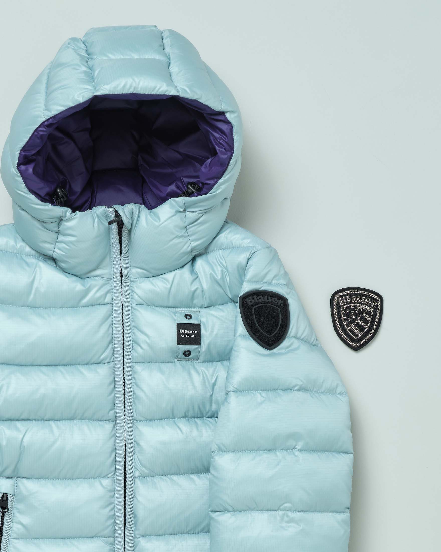 Piumino azzurro in nylon ripstop con cappuccio fisso image