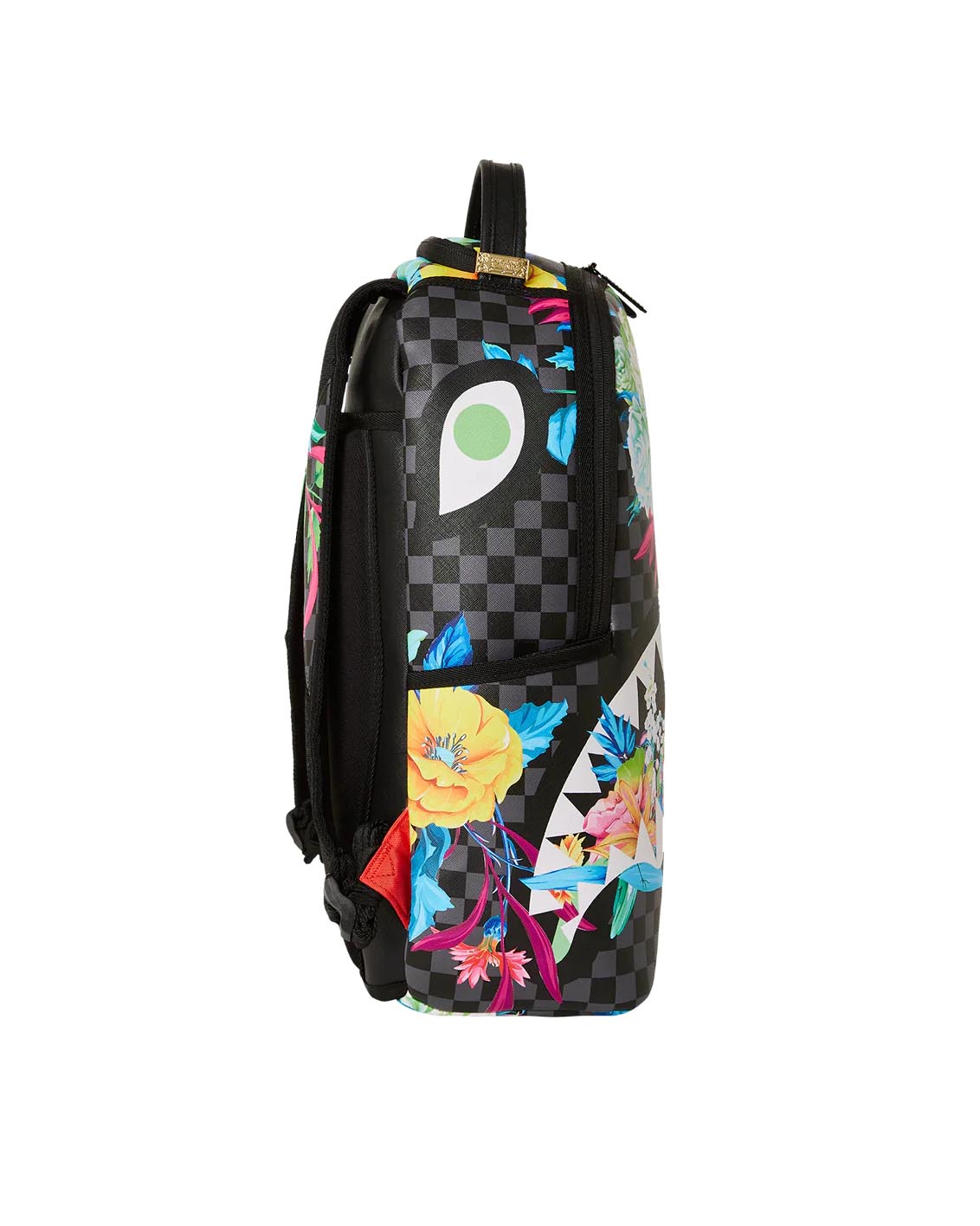 Zaino Neon Floral Dlxsv in similpelle con motivo a scacchi neri e grigi  fauci di squalo