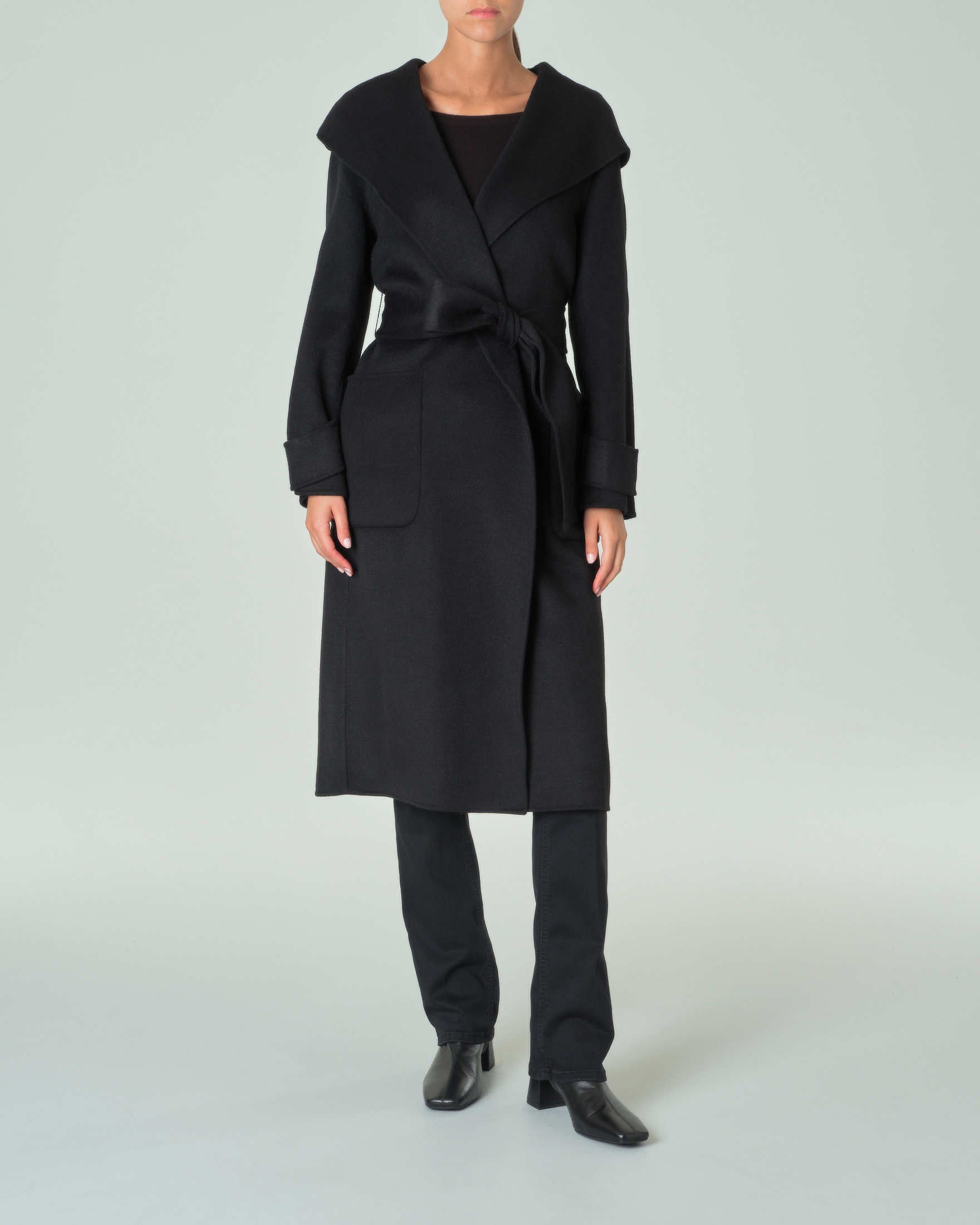 CAPPOTTO DONNA NERO IN LANA DOUBLE SFODERATO