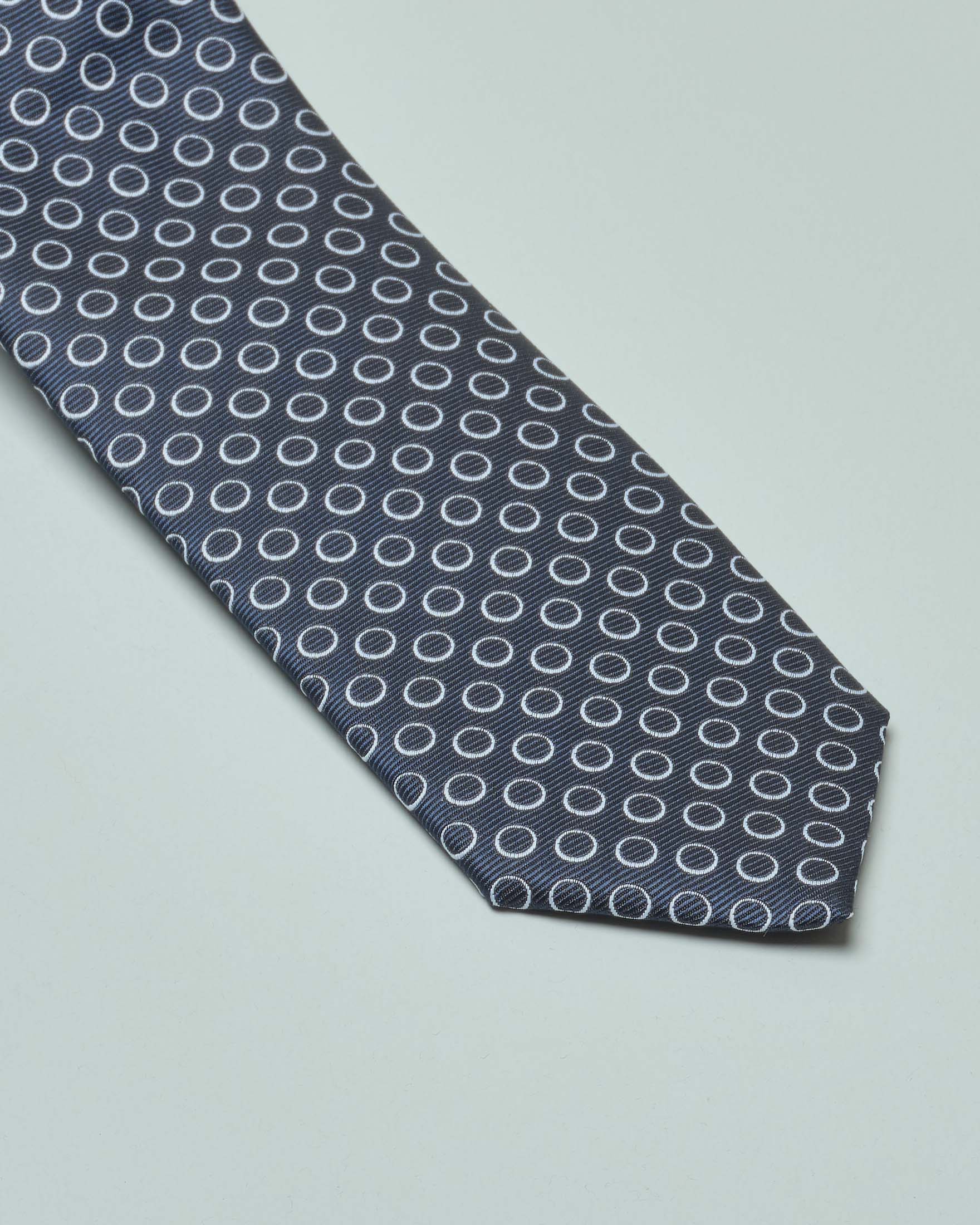 Cravatta blu in misto seta fantasia cerchietti bianchi image