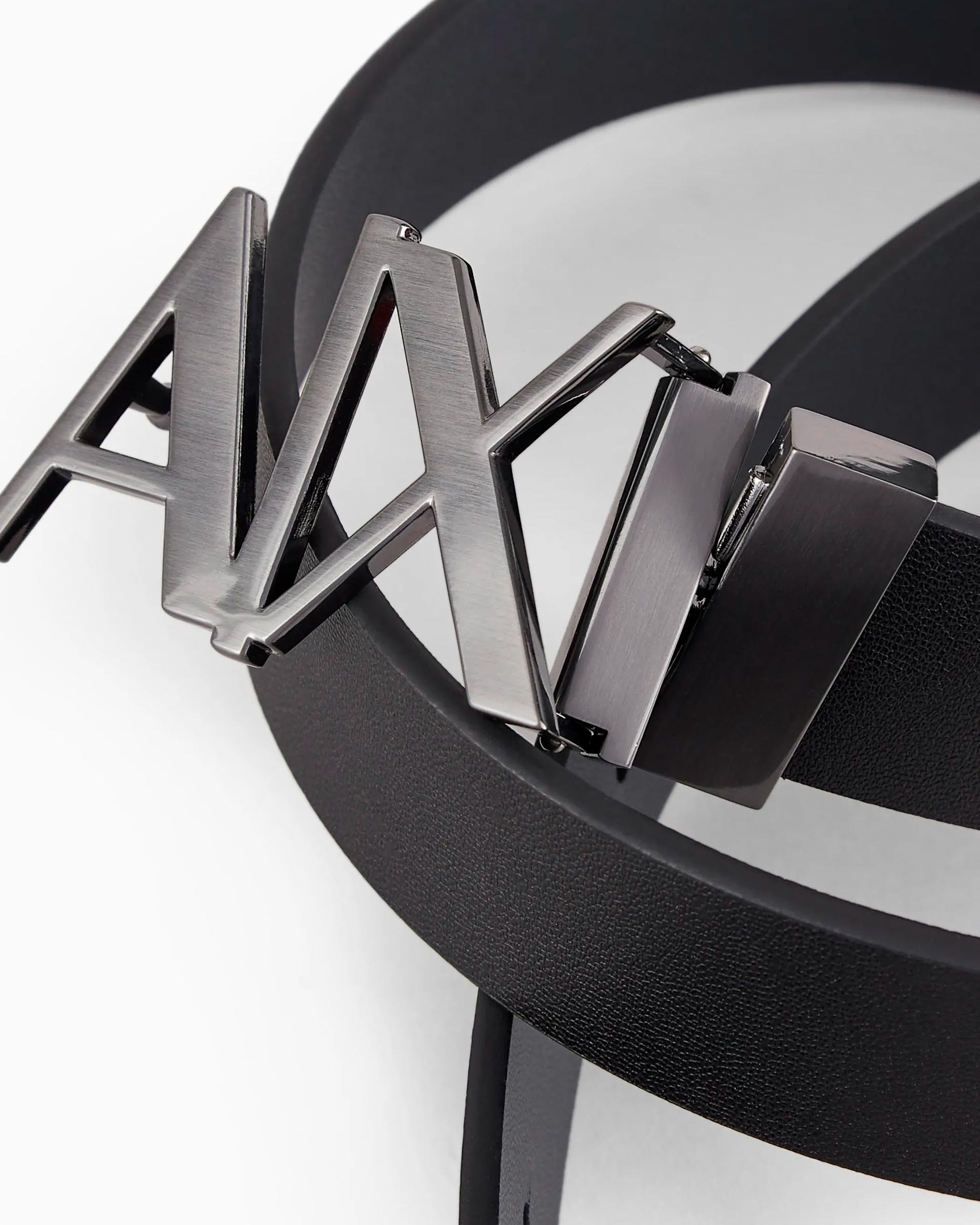 Cintura Armani Exchange nera in pelle reversibile in antracite con fibbia AX in metallo image