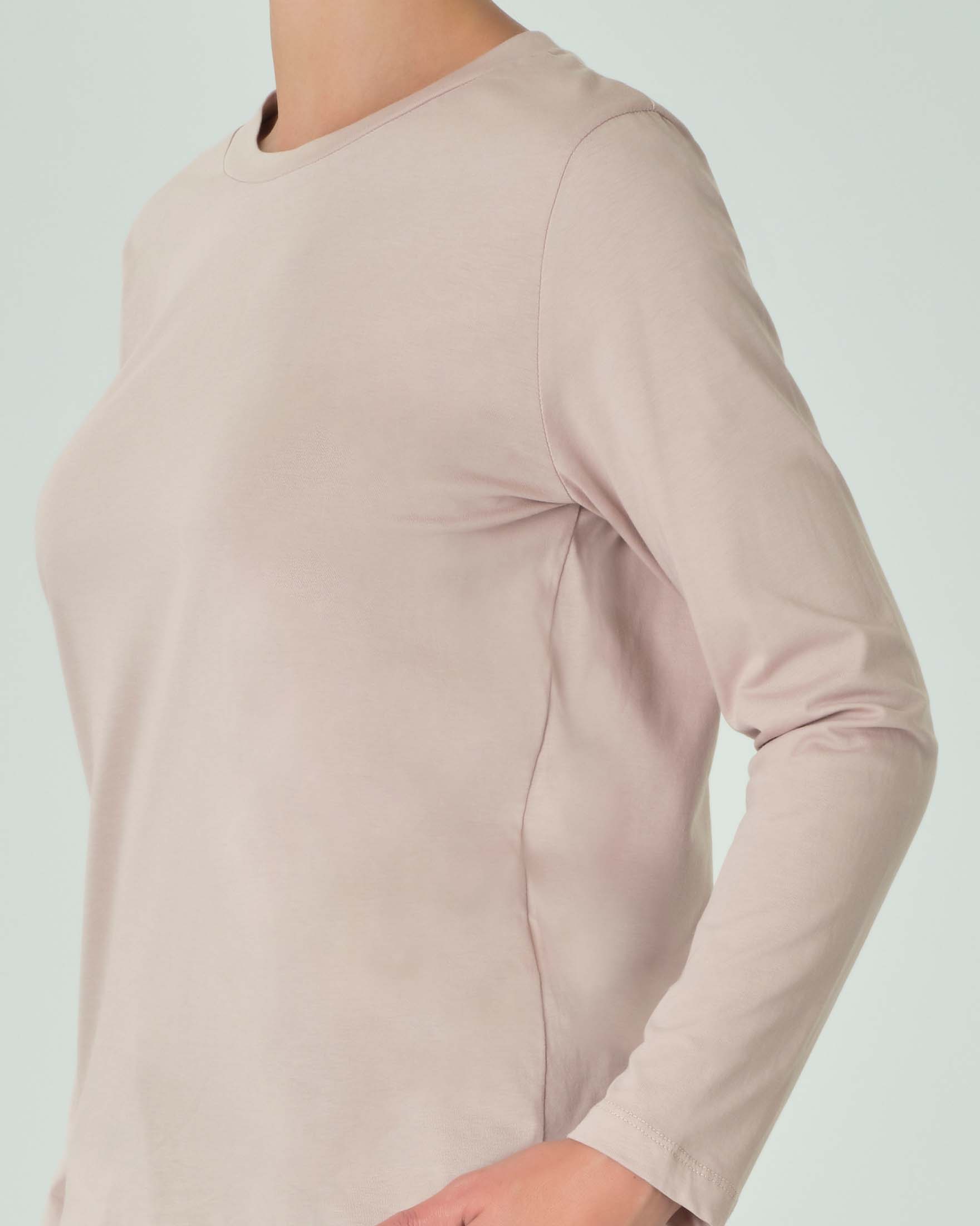 T-shirt beige girocollo in cotone a maniche lunghe image